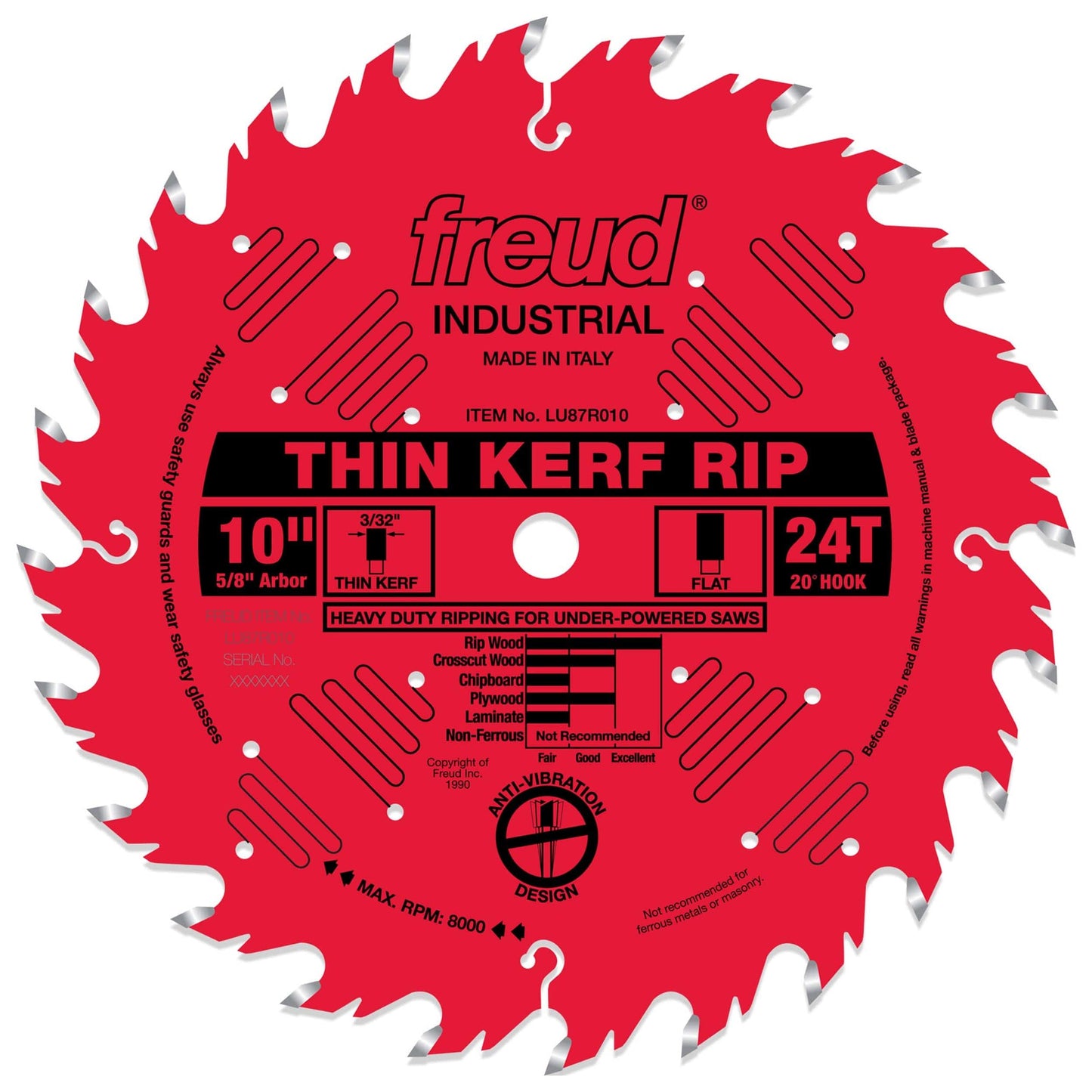 LU87R010 Circular Saw Blade 10" x 5/8" Bore x 24 Tooth Flat Top Thin Kerf alt 0