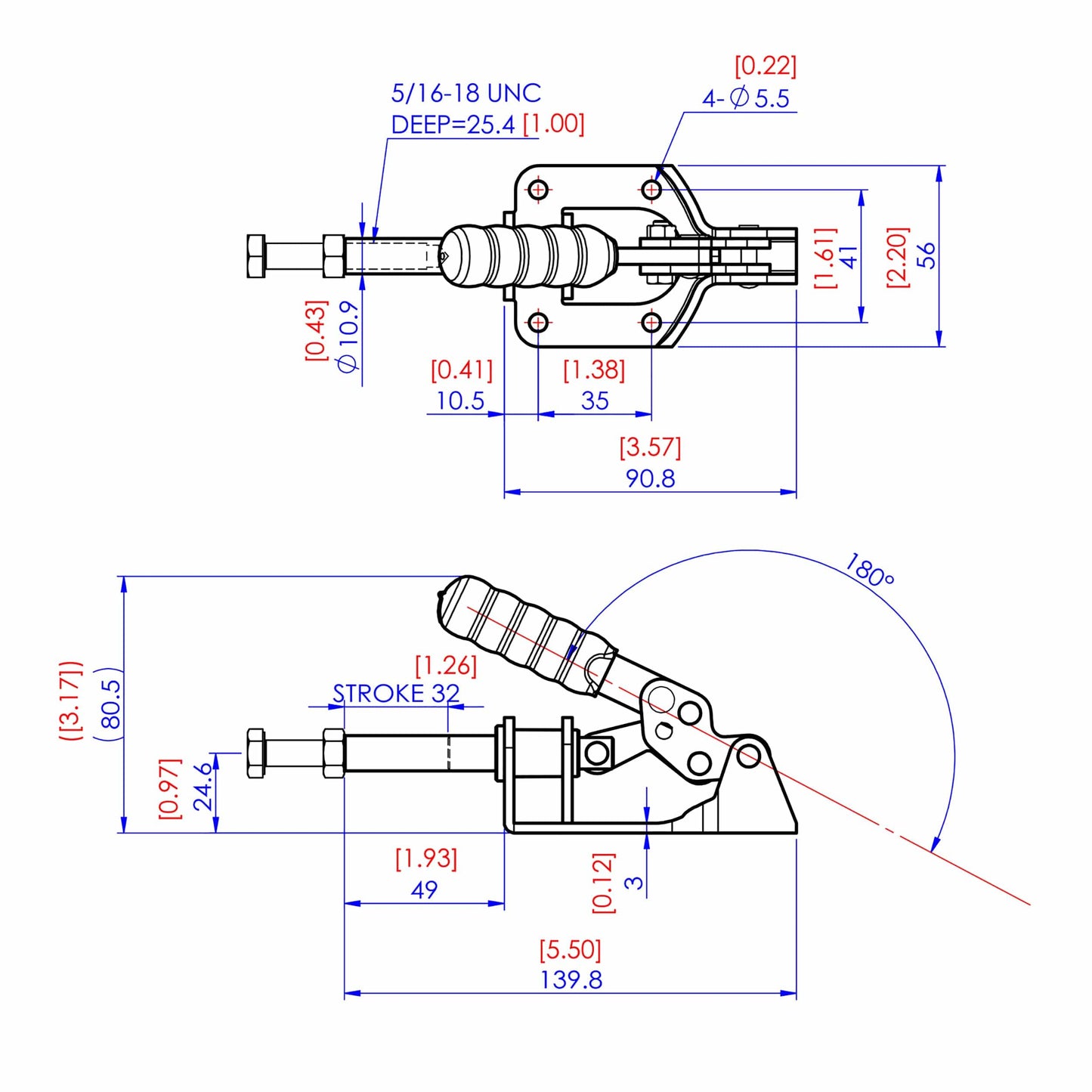Straight Line Toggle Clamp, 2" x 1", 300 lb. Capacity alt 1