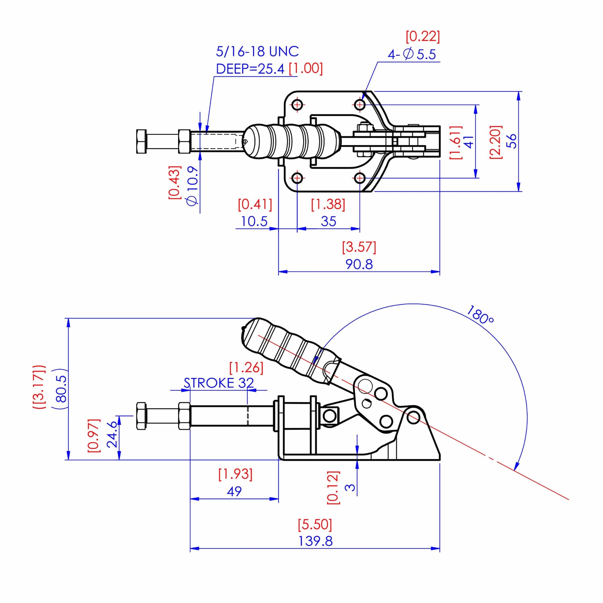 Straight Line Toggle Clamp, 2" x 1", 300 lb. Capacity alt 1
