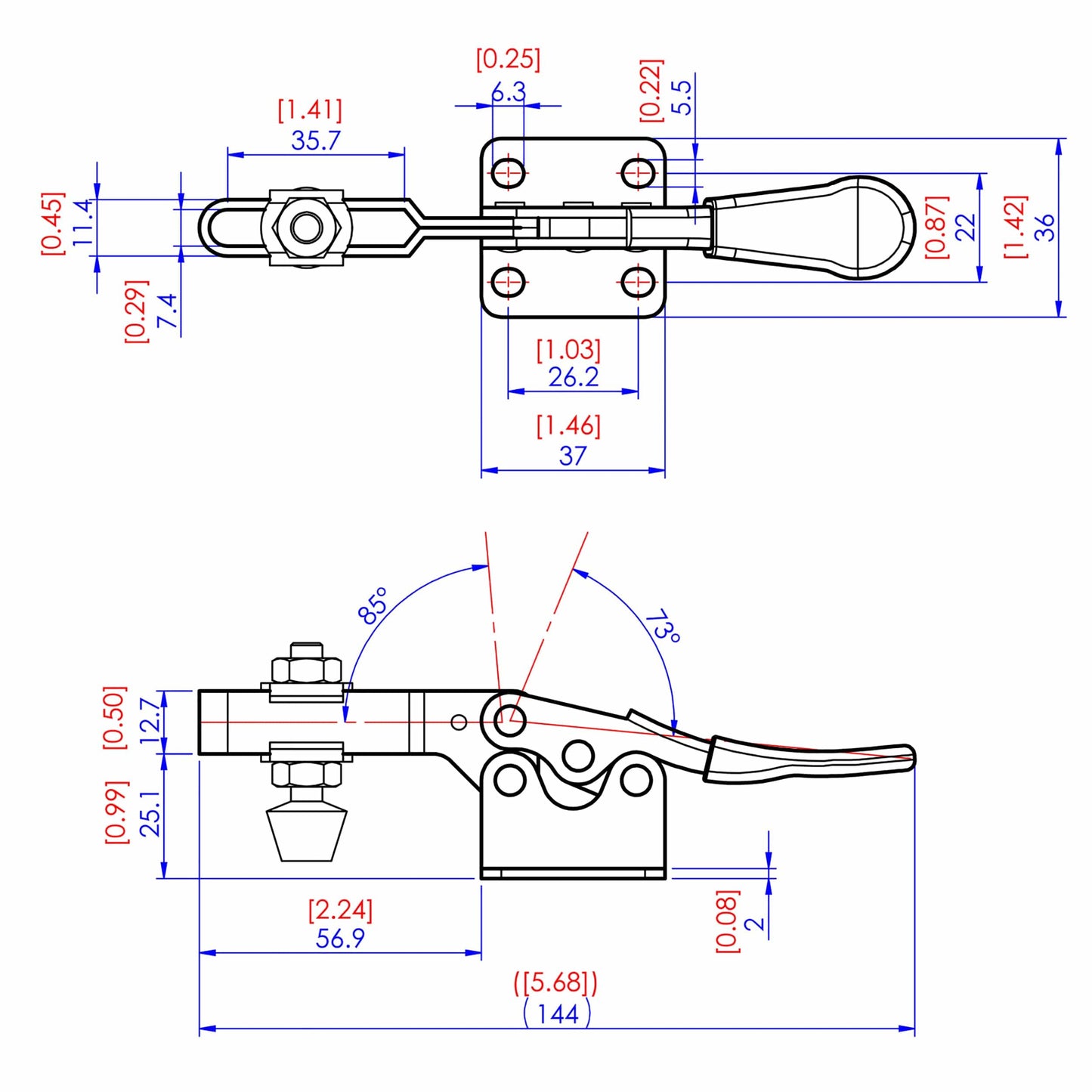 Low Silhouette Toggle Clamp, 2-1/4" x 7/32", 200 lb. Capacit alt 1