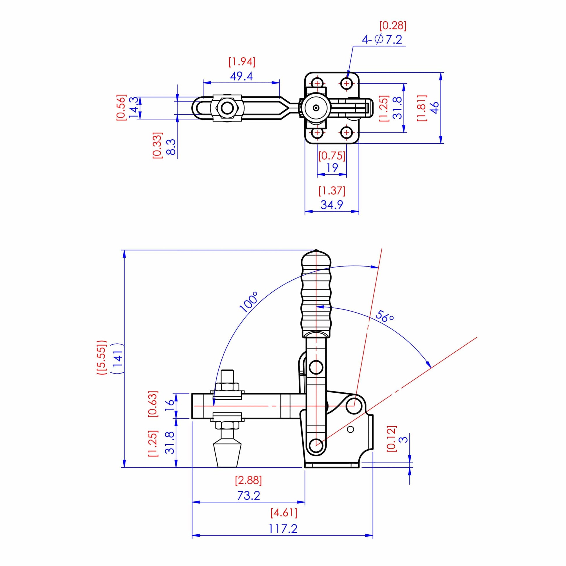Vertical Handle Toggle Clamp, 2-7/8" x 1/8", 500 lb. Capacit alt 1