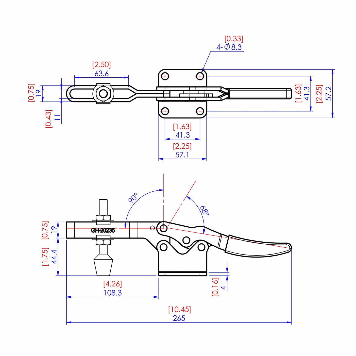 Low Silhouette Toggle Clamp, 4-1/4" x 7/32", 750 lb. Capacit alt 1