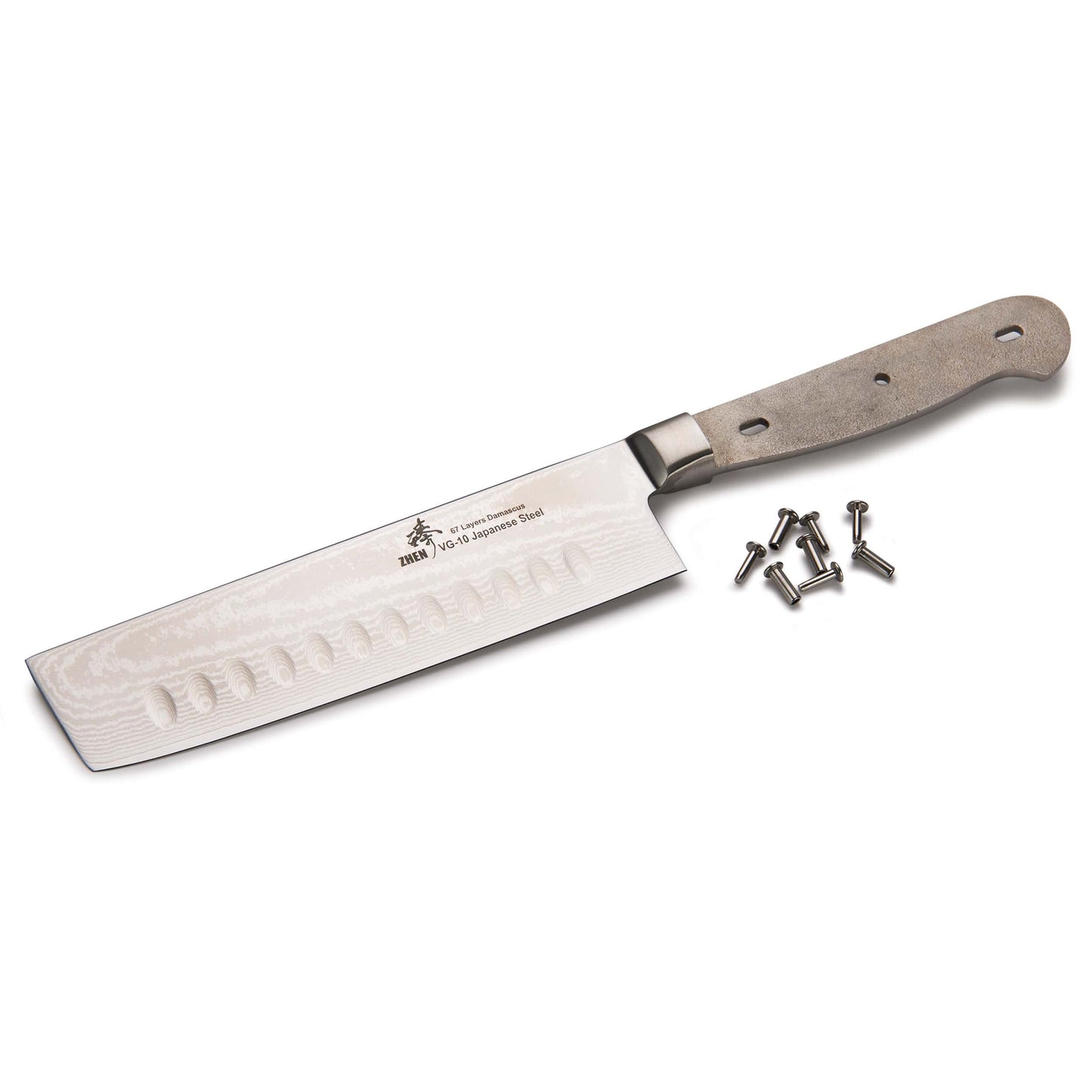 Nakiri Knife for Cutting Delicate Vegetables - 11-1/2" - Damascus - Unfinished Kit alt 0