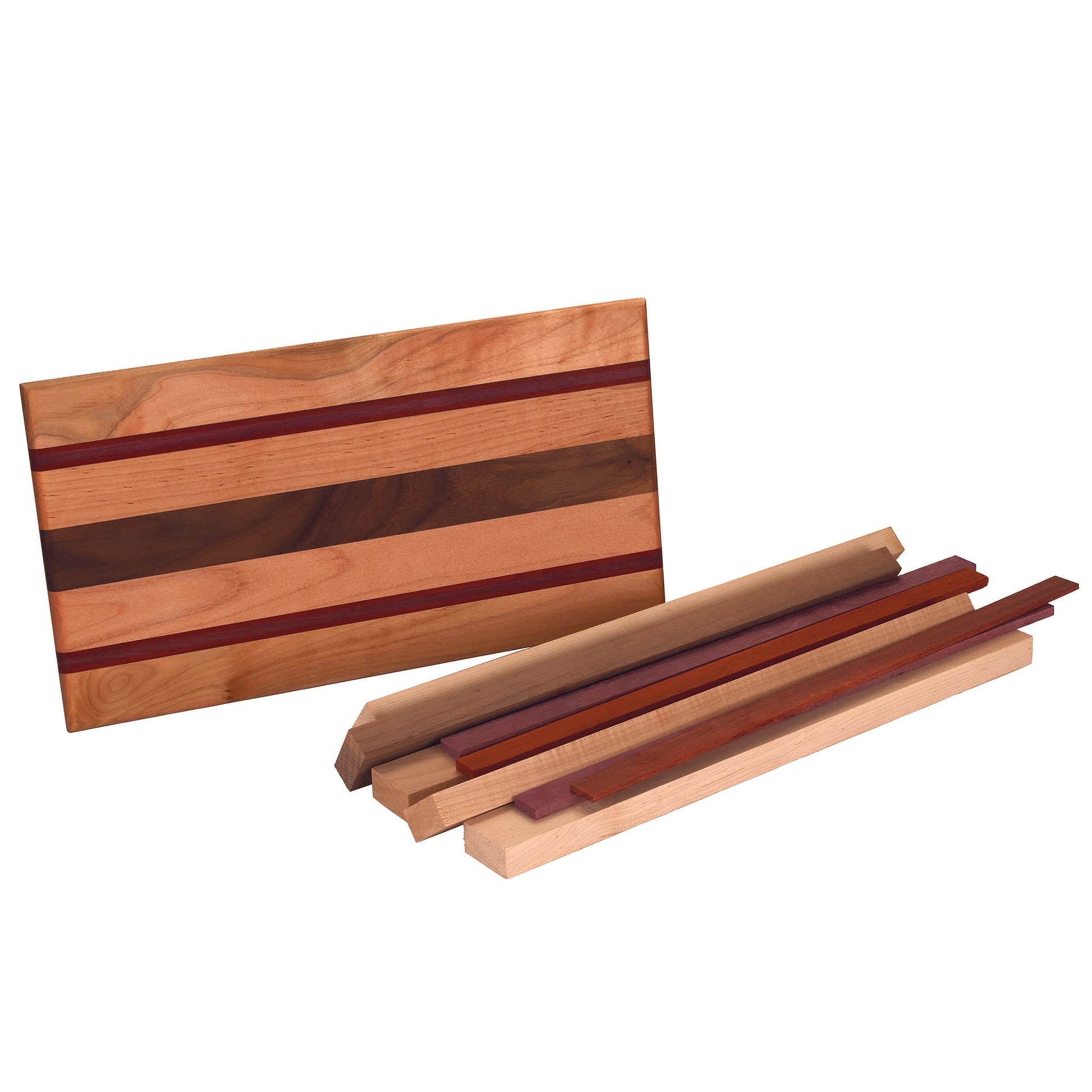 Bistro Cutting Board Kit - 3/4" x 8-1/2" x 16" - Maple, Padauk, Purpleheart & Walnut alt 0