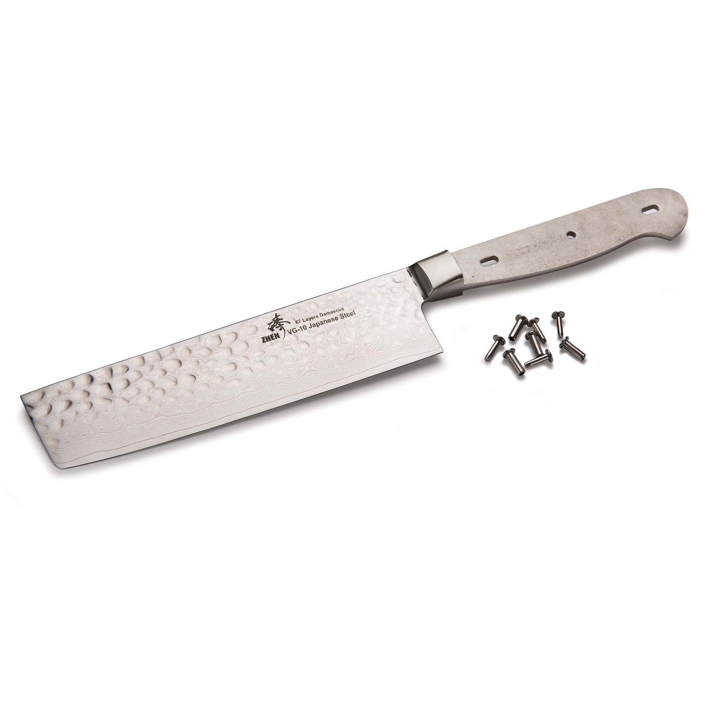 Nakiri Hammered Surface Knife for Cutting Delicate Vegetables - 11-1/2" - Damascus - Unfinished Kit alt 0