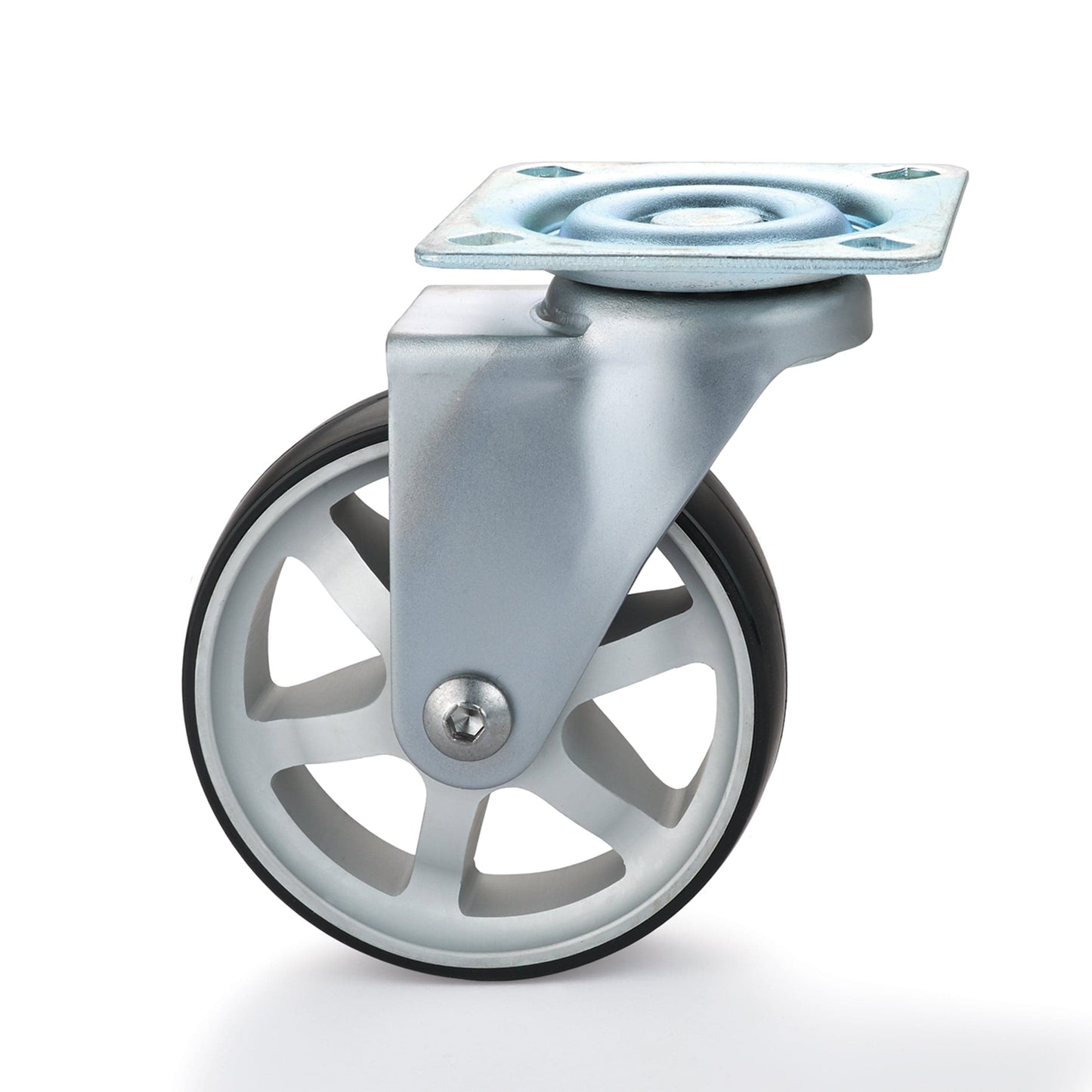 3" Aluminum Spoked Caster Non-Locking Swiveling with 4 Hole Mounting Plate alt 0