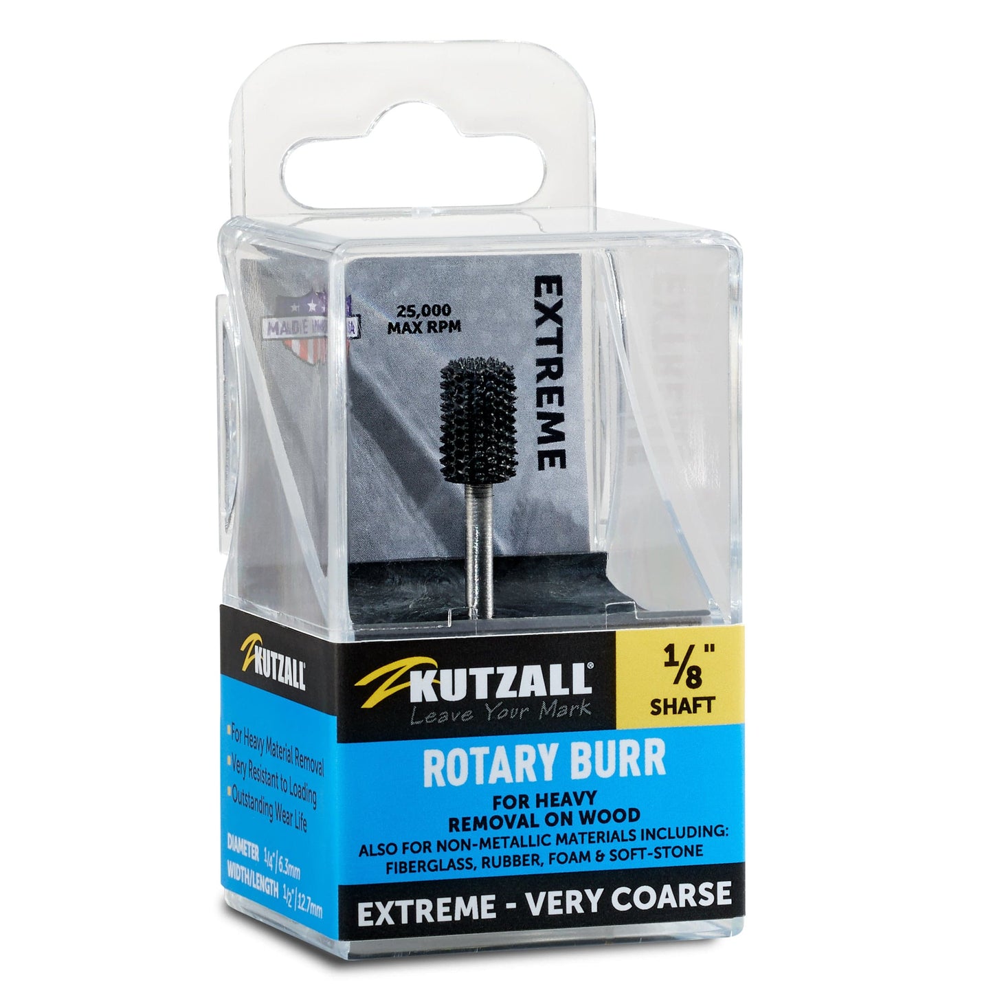 Extreme Cylinder Burr, 1/8" Shaft, Very Coarse (1/4" x 1/2") alt 0