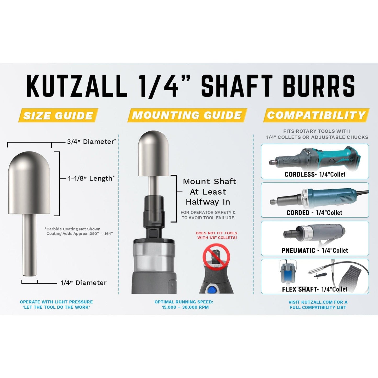 Extreme Ball Nose Burr, 1/4" Shaft, Very Coarse (3/4" x 1-1/8") alt 0