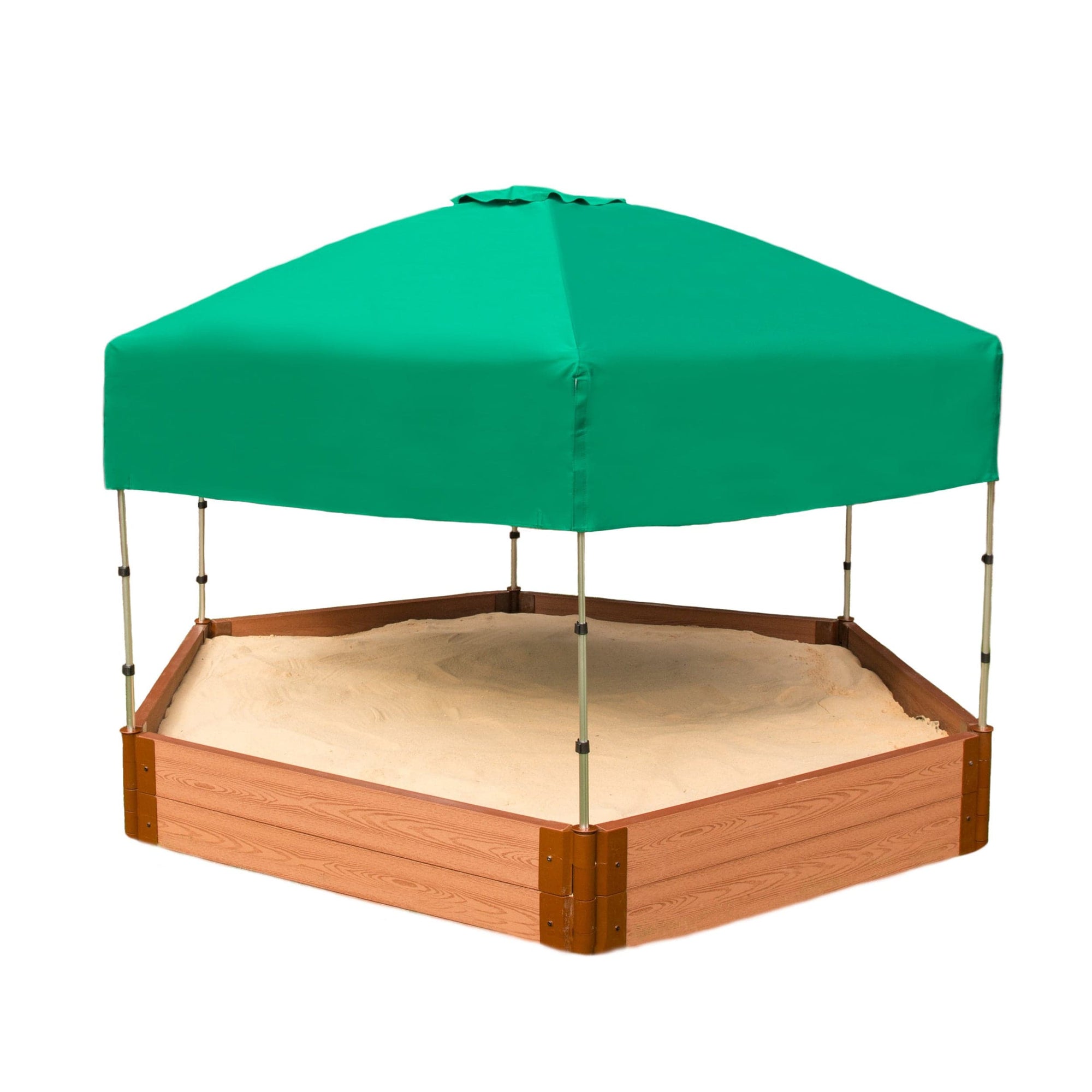 Classic Sienna 7' x 8' x 11" Composite Hexagon Sandbox Kit with Telescoping Canopy/Cover - 2" profile alt 0