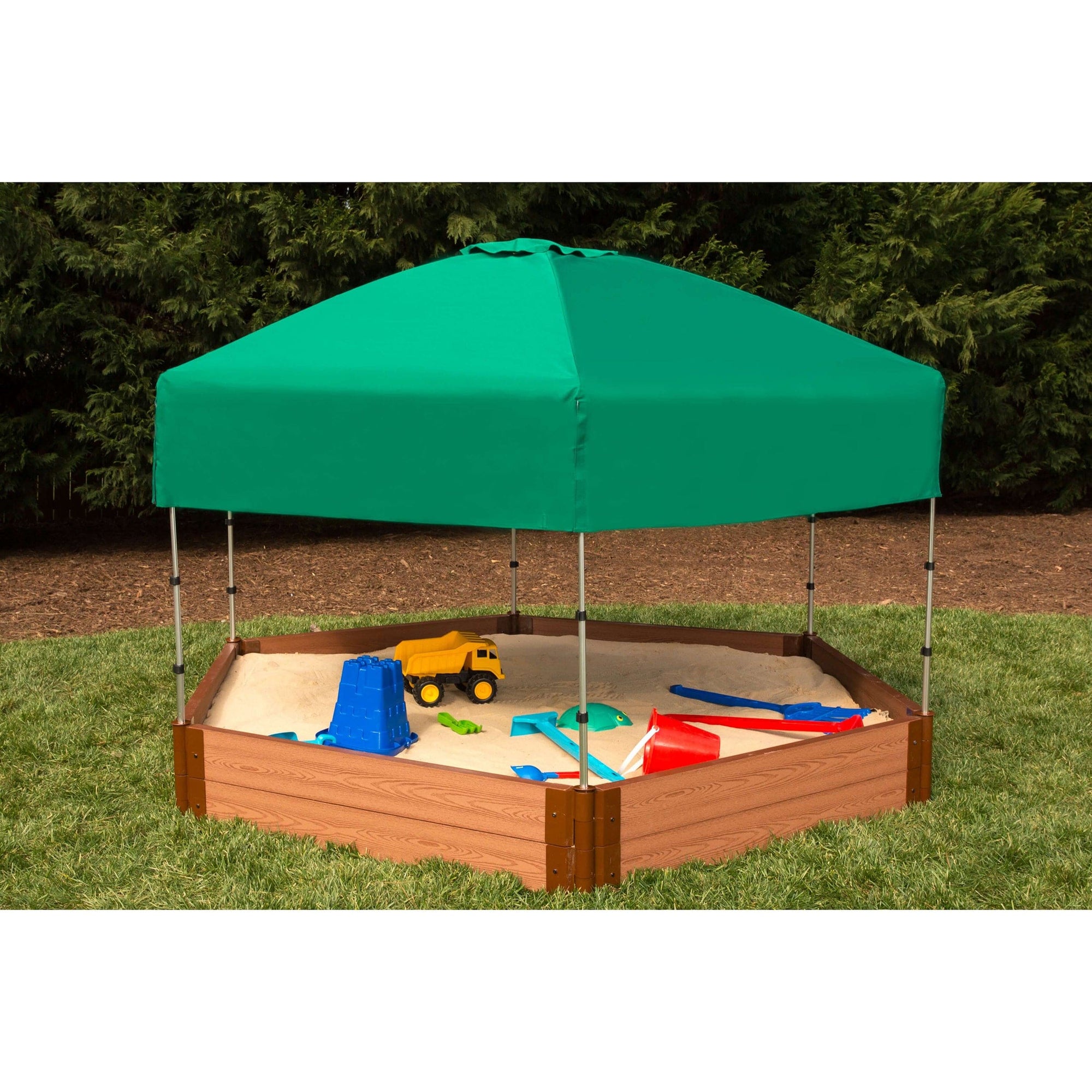 Classic Sienna 7' x 8' x 11" Composite Hexagon Sandbox Kit with Telescoping Canopy/Cover - 2" profile alt 0
