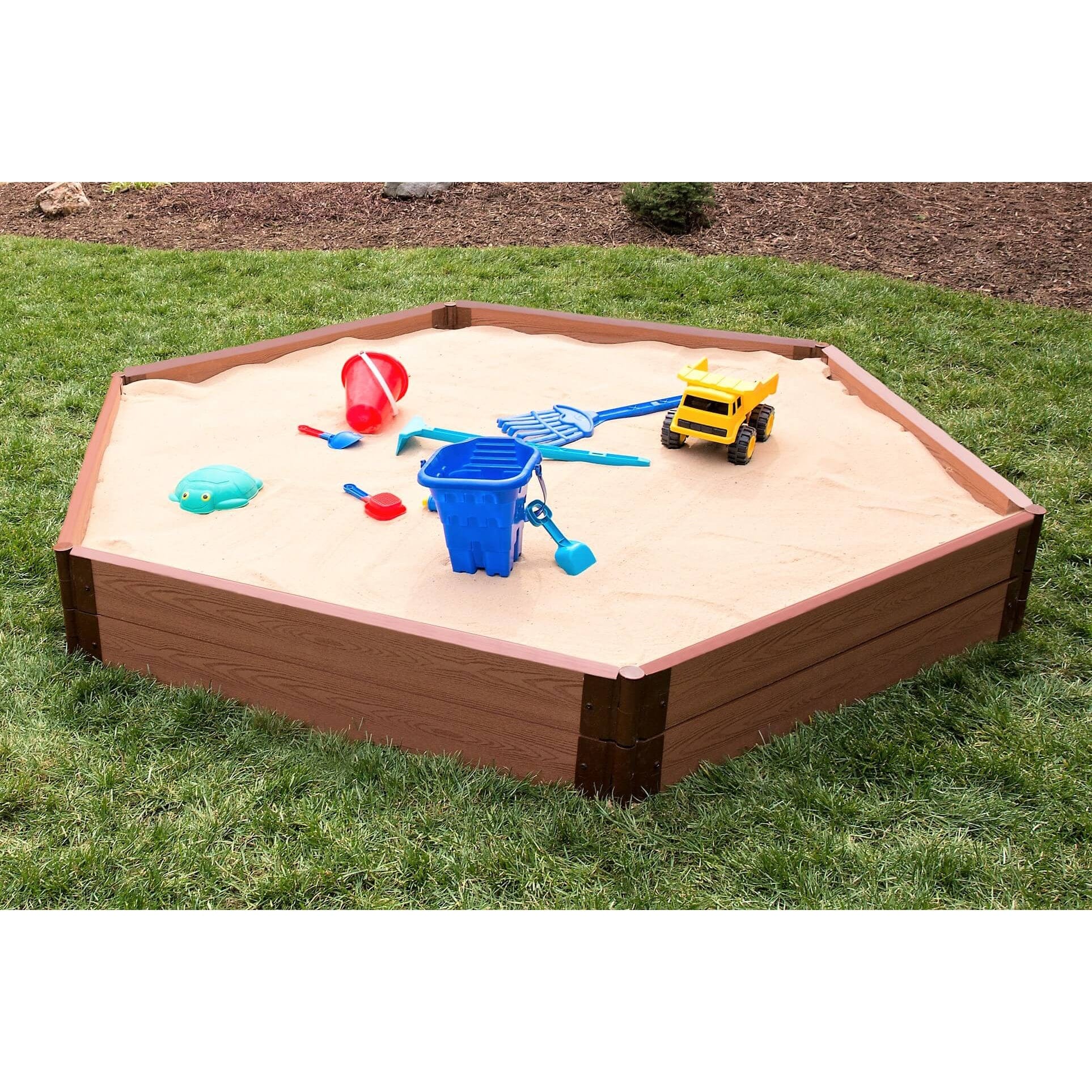 Classic Sienna 7' x 8' x 11 " Composite Hexagon Sandbox Kit with Collapsible Cover - 2" profile alt 0