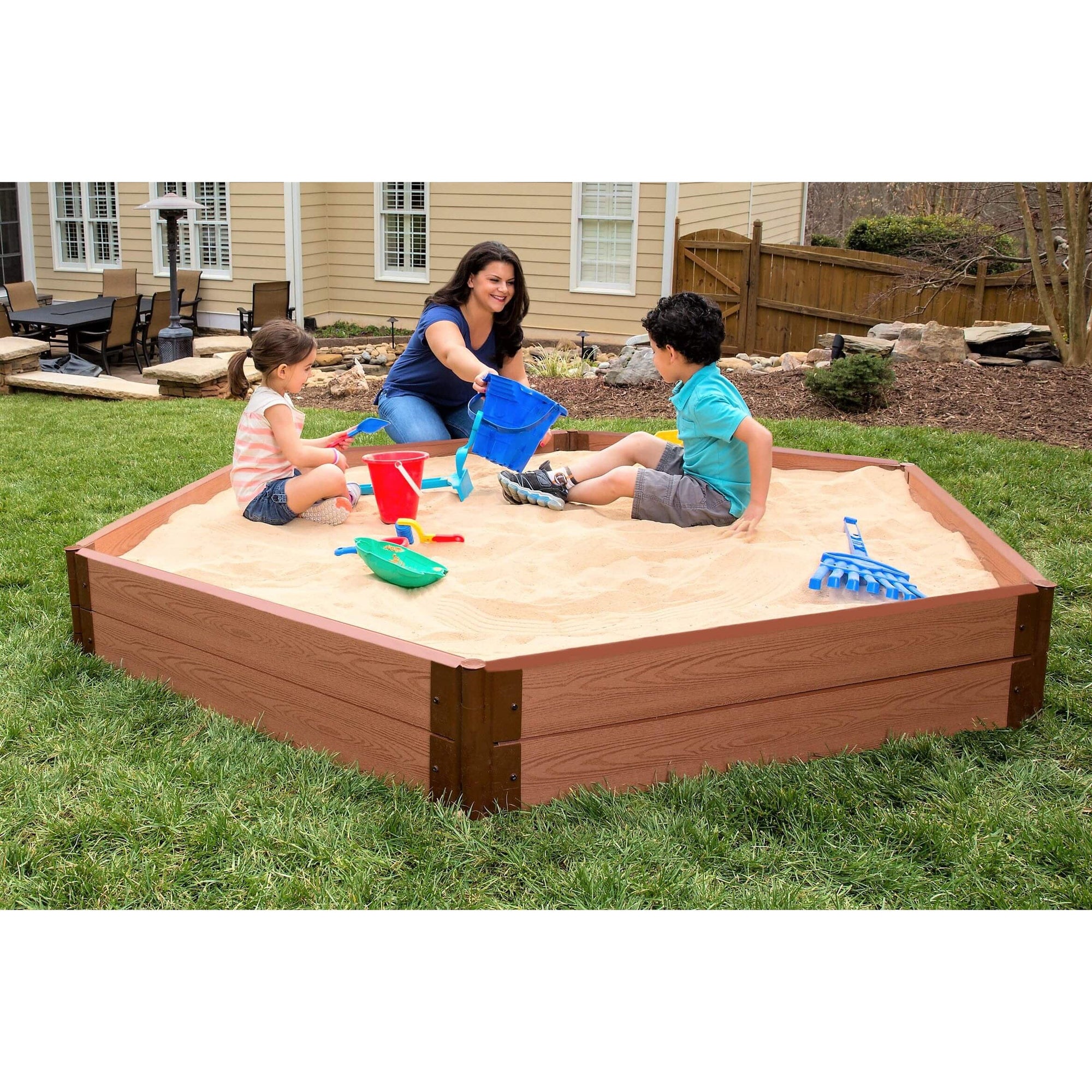 Classic Sienna 7' x 8' x 11 " Composite Hexagon Sandbox Kit with Collapsible Cover - 2" profile alt 0