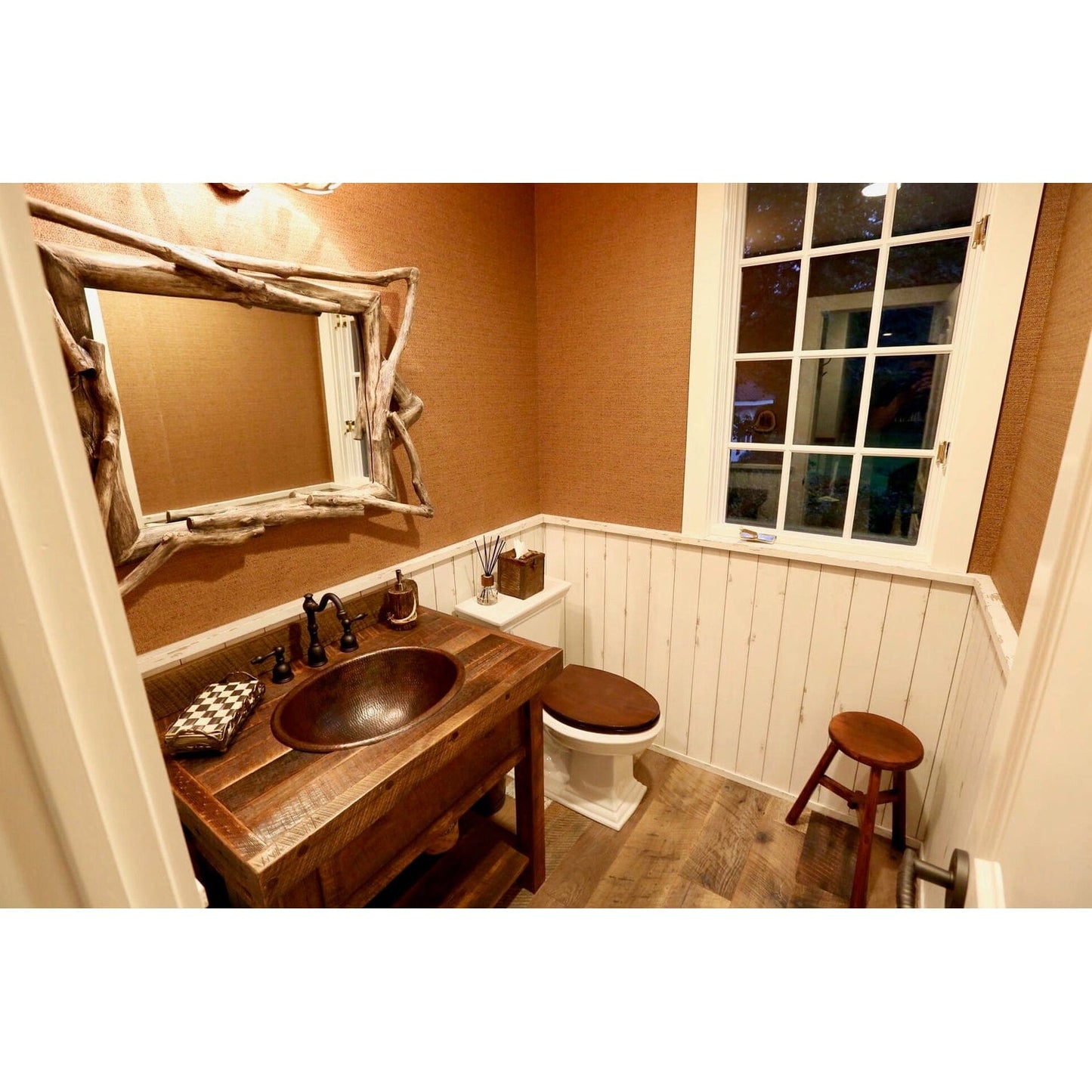 Master Bath Oval Self Rimming Hammered Copper Bathroom Sink alt 0