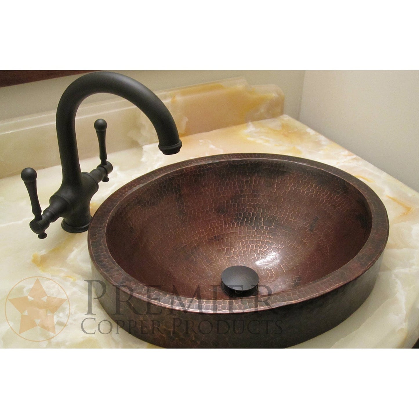 17" Compact Oval Skirted Vessel Hammered Copper Sink alt 0