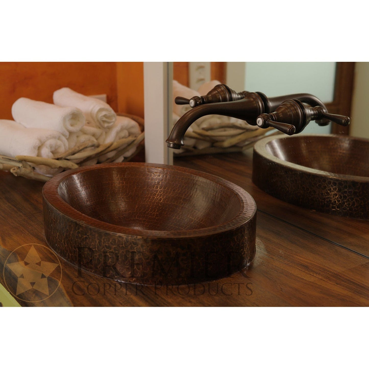 17" Compact Oval Skirted Vessel Hammered Copper Sink alt 0