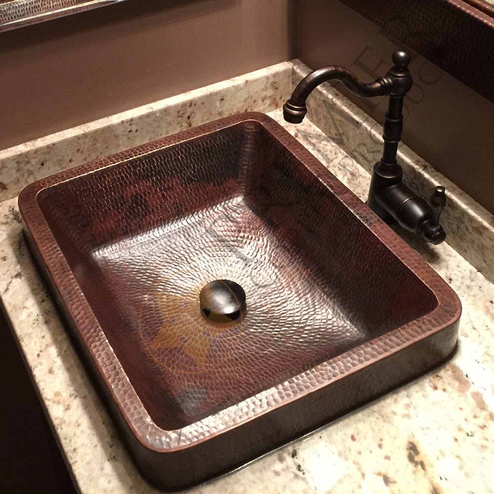 19" Rectangle Skirted Vessel Hammered Copper Sink alt 0