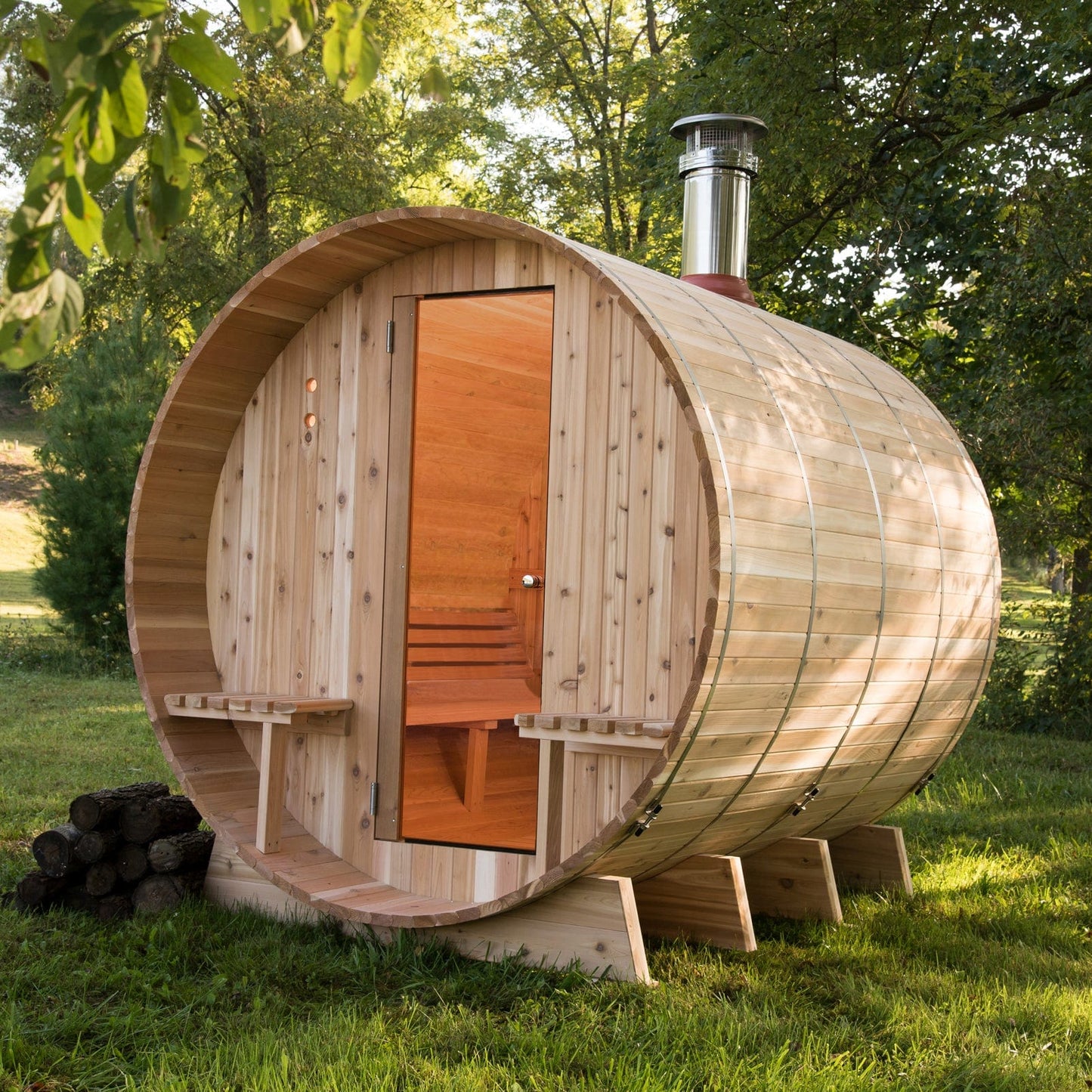 Grandview Wood-Burning Barrel Sauna in Rustic Cedar alt 0
