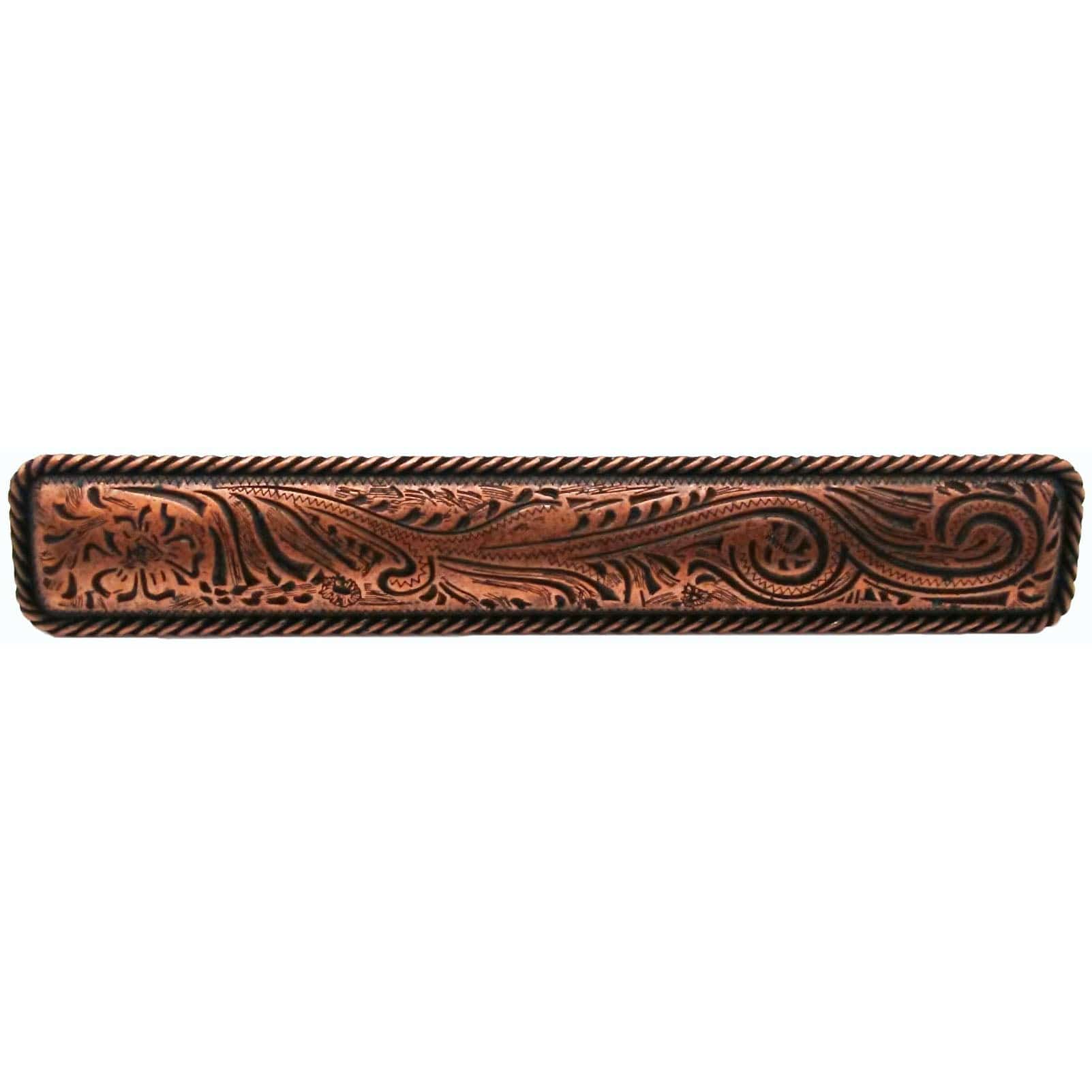 Large Engraved Flower Pull, Copper Oxide alt 0