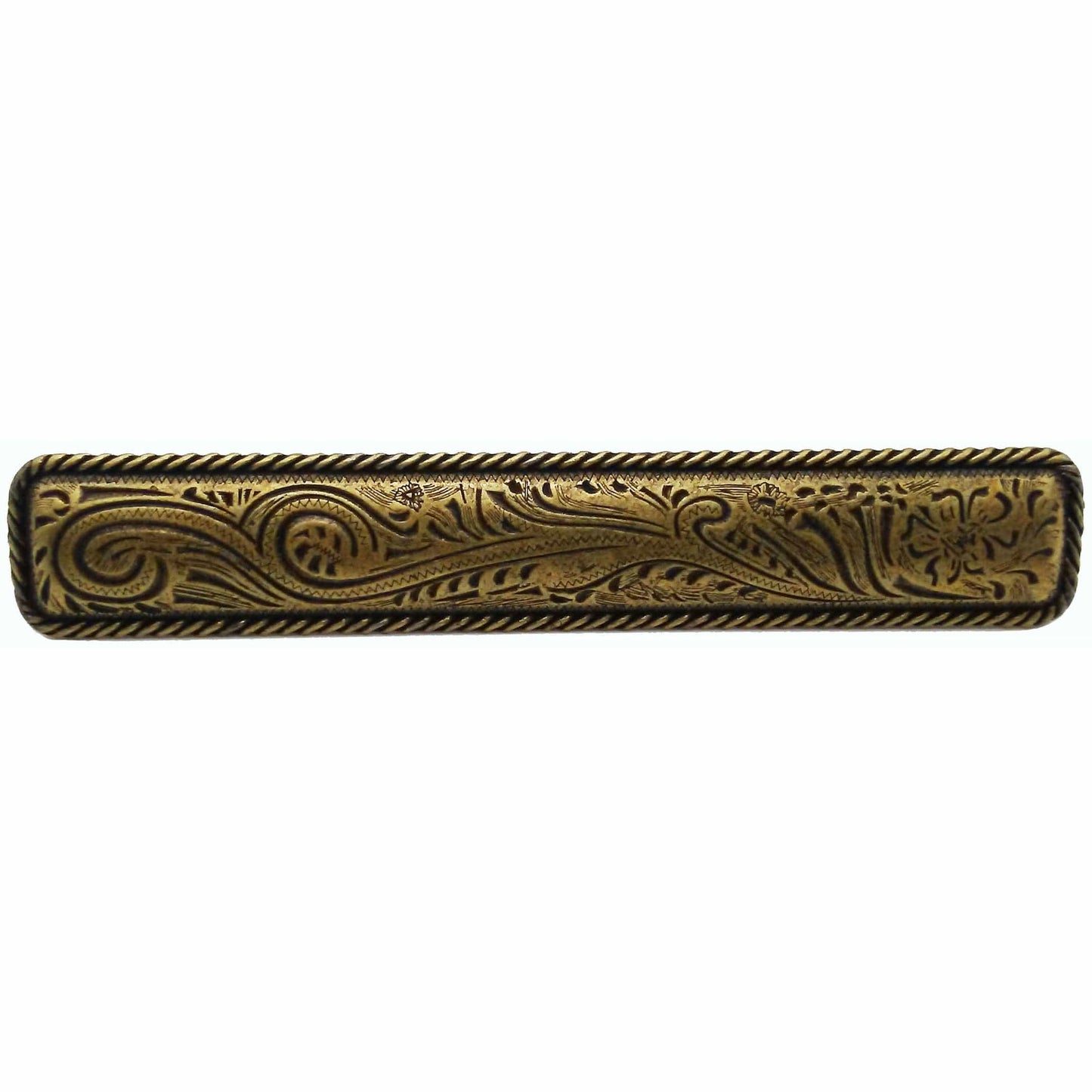Large Engraved Flower Pull, Brass Oxide alt 0