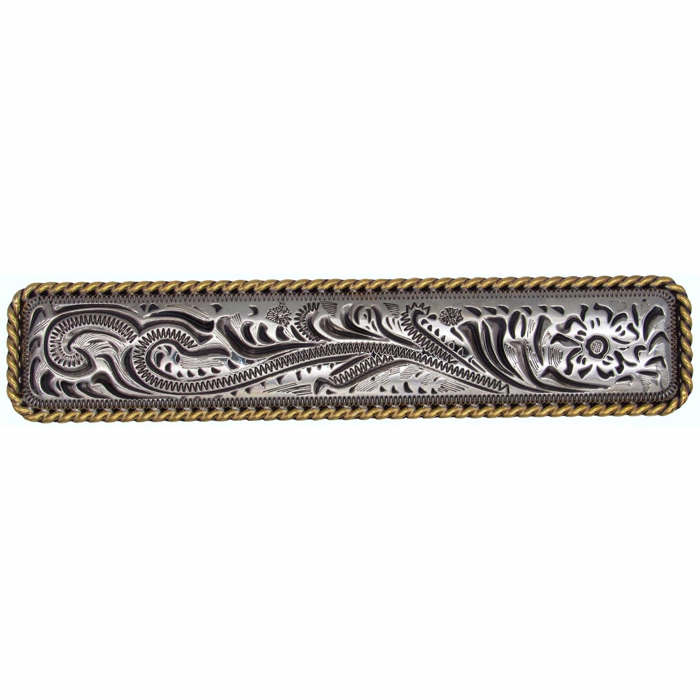 Small Engraved Flower Pull, Old Silver/Gold alt 0