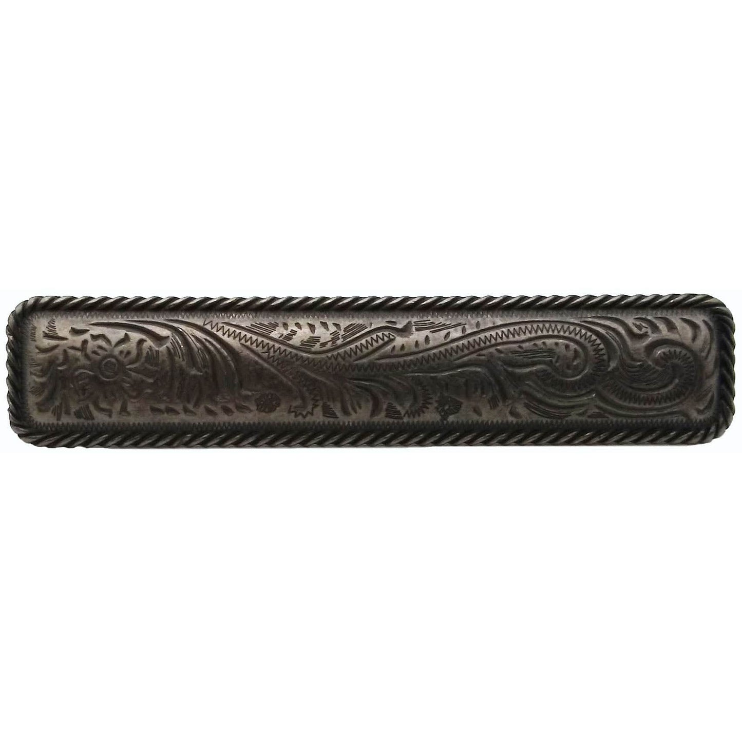 Small Engraved Flower Pull, Pewter Oxide alt 0