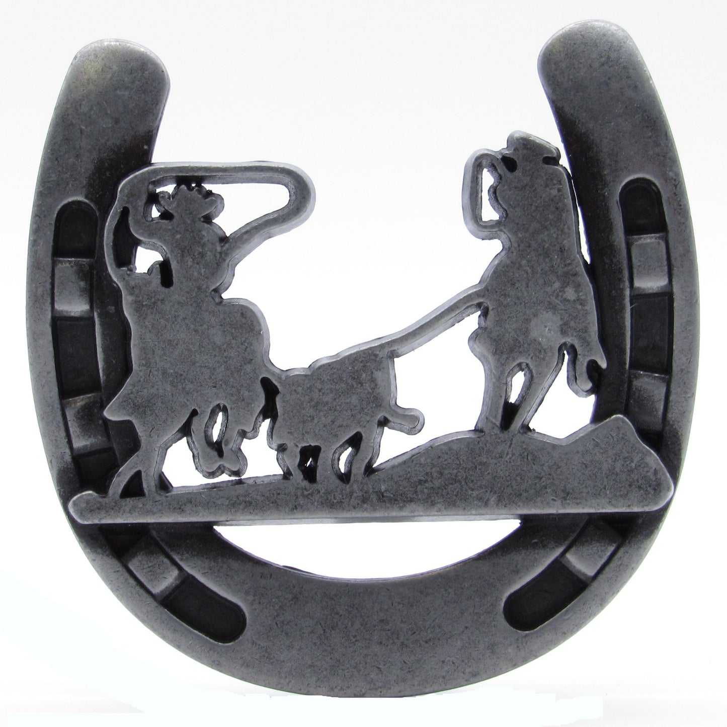 Cowboys Roping Calf Horseshoe Knob, Pewter Oxide alt 0