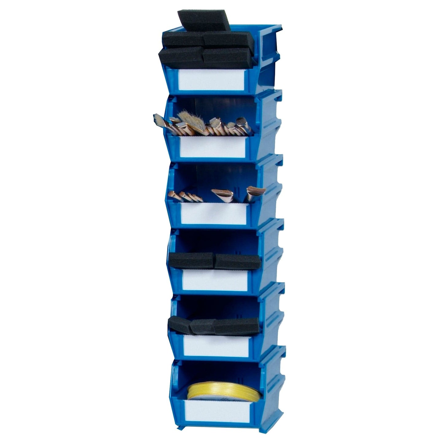 5-3/8" L x 4-1/8" W x 3" H Blue Stacking, Hanging, Interlocking Polypropylene Bins, 6 CT alt 0
