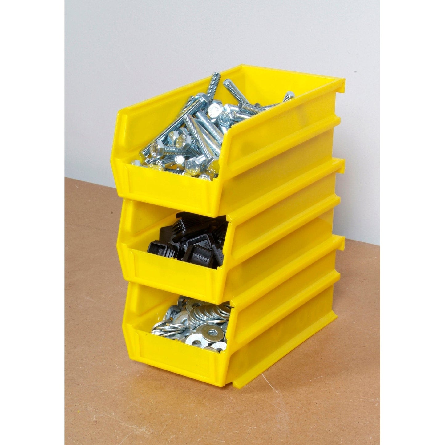 7-3/8" L x 4-1/8" W x 3" H Yellow Stacking, Hanging, Interlocking Polypropylene Bins, 6 CT alt 0