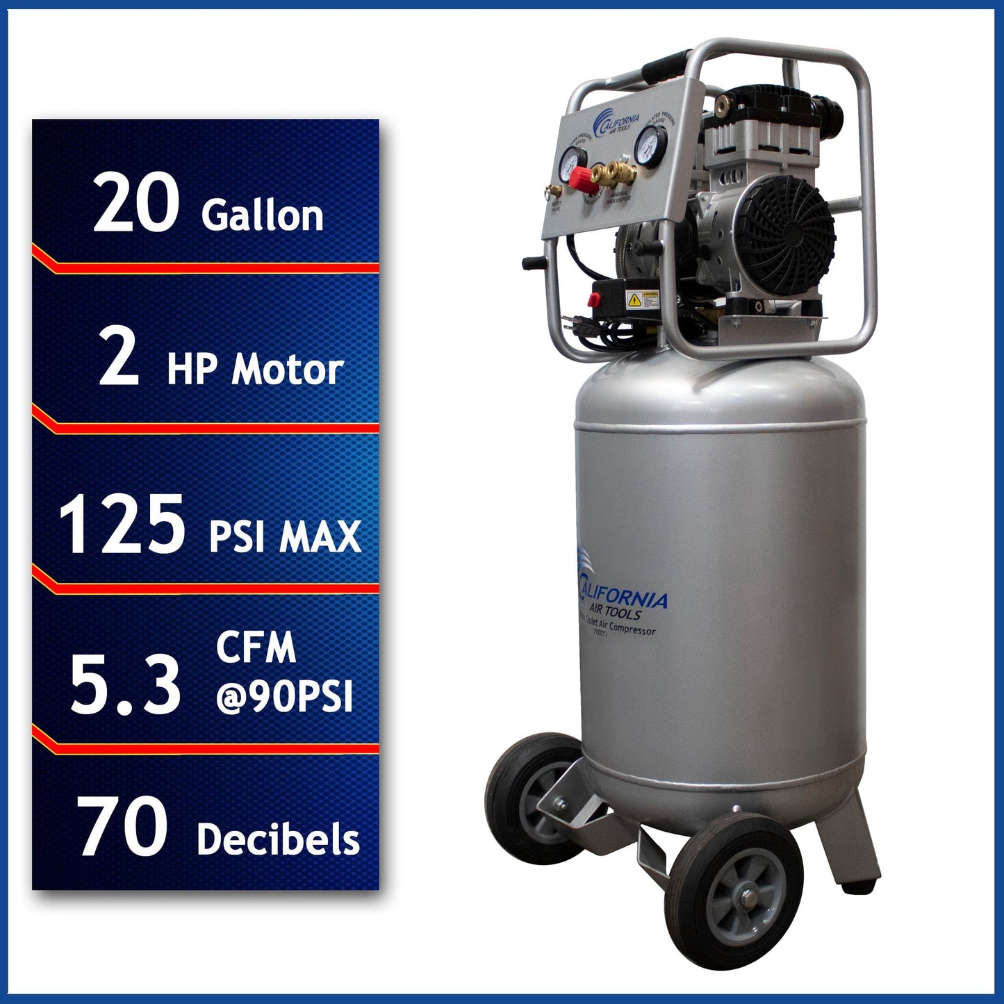 2HP 20 Gallon Oil-Free Steel Tank Air Compressor alt 0