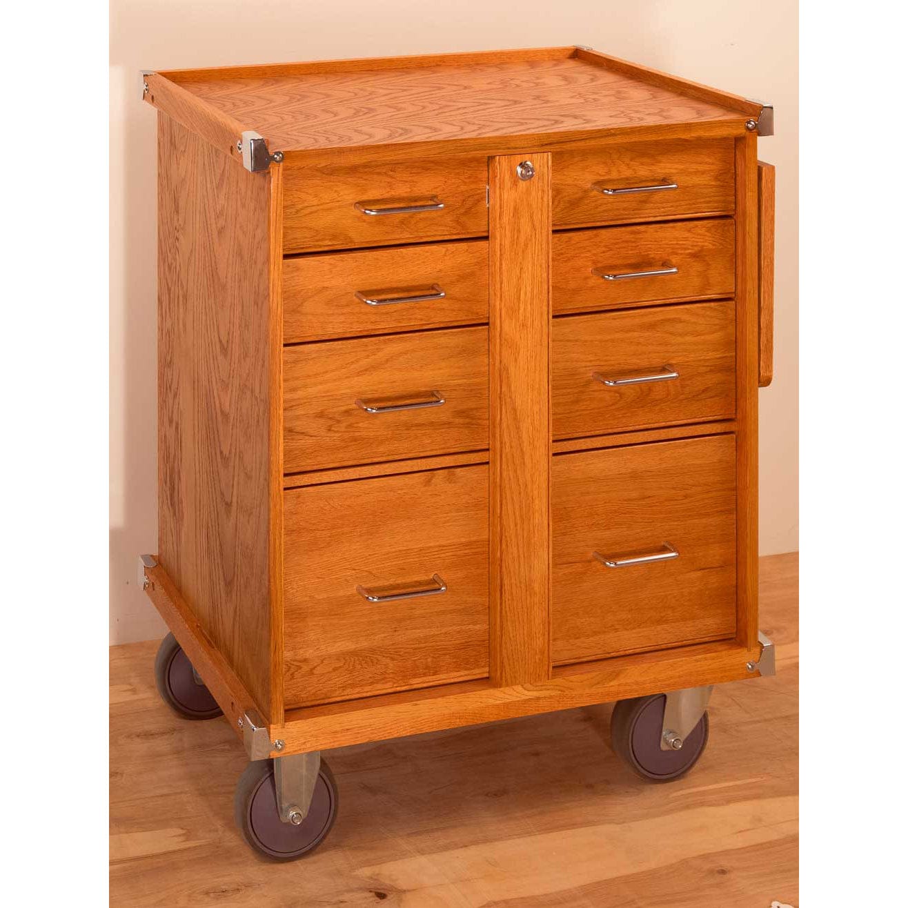 Oak - 5-Drawer Large Rolling Cabinet alt 0
