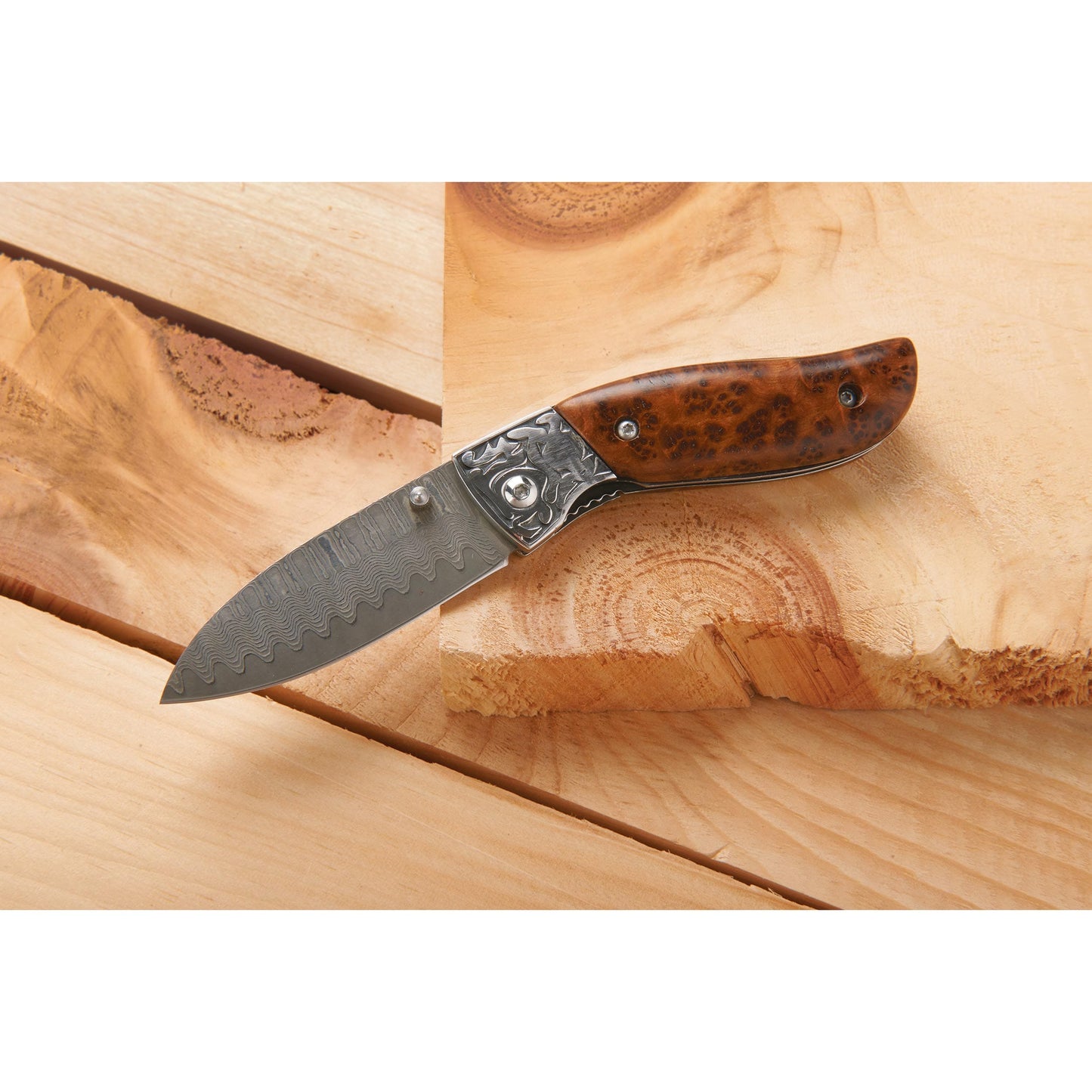 Fox 93 Pocketknife for Hunting and Fishing - 6" - Damascus - Unfinished Kit alt 0