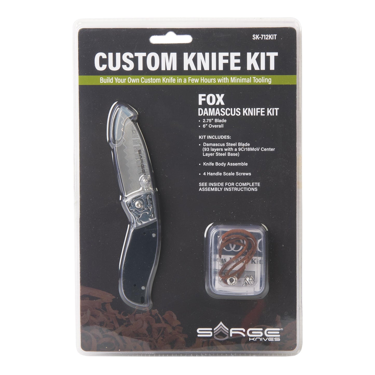 Fox 93 Pocketknife for Hunting and Fishing - 6" - Damascus - Unfinished Kit alt 0