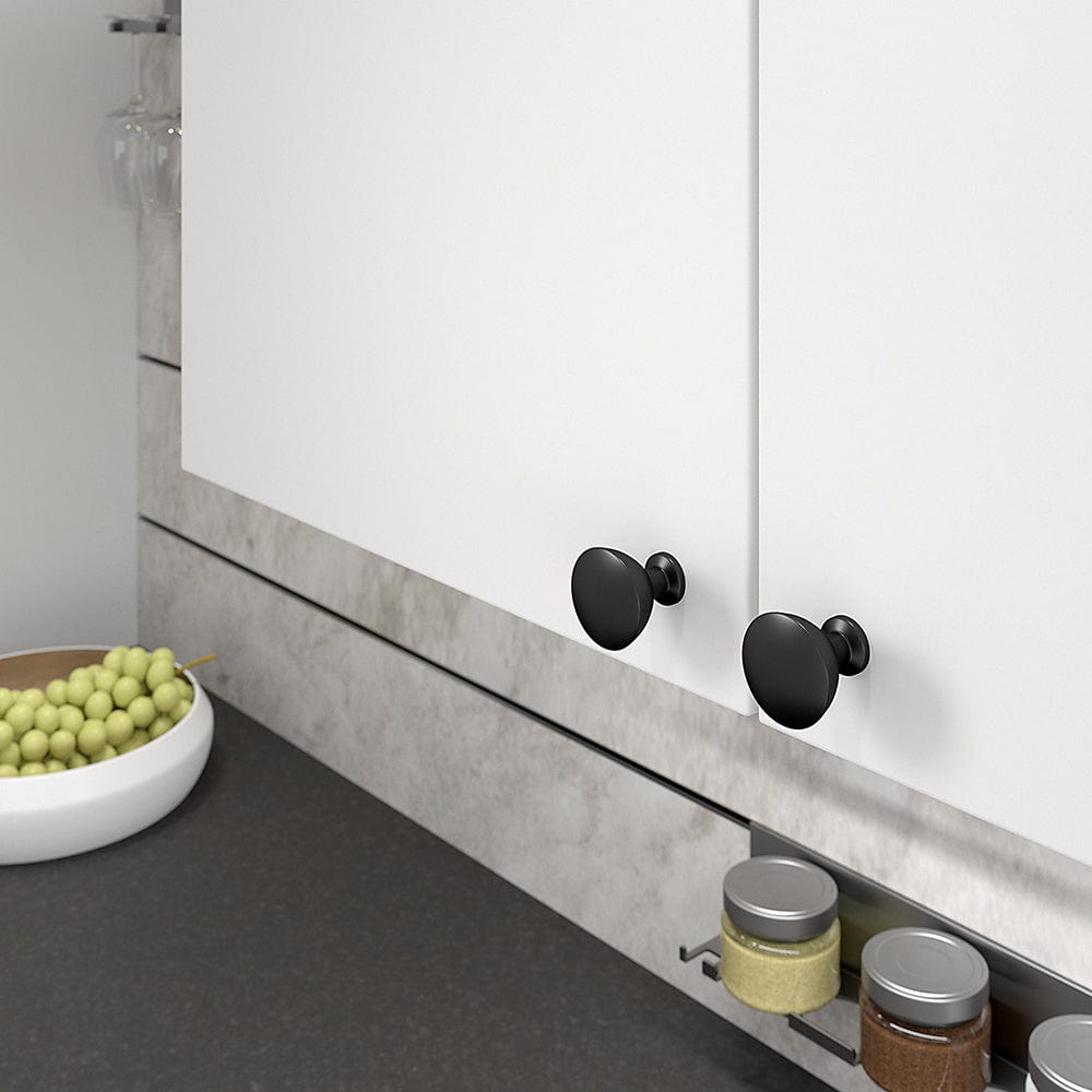 Contemporary Knob, 1-11/32" D, Matte Black