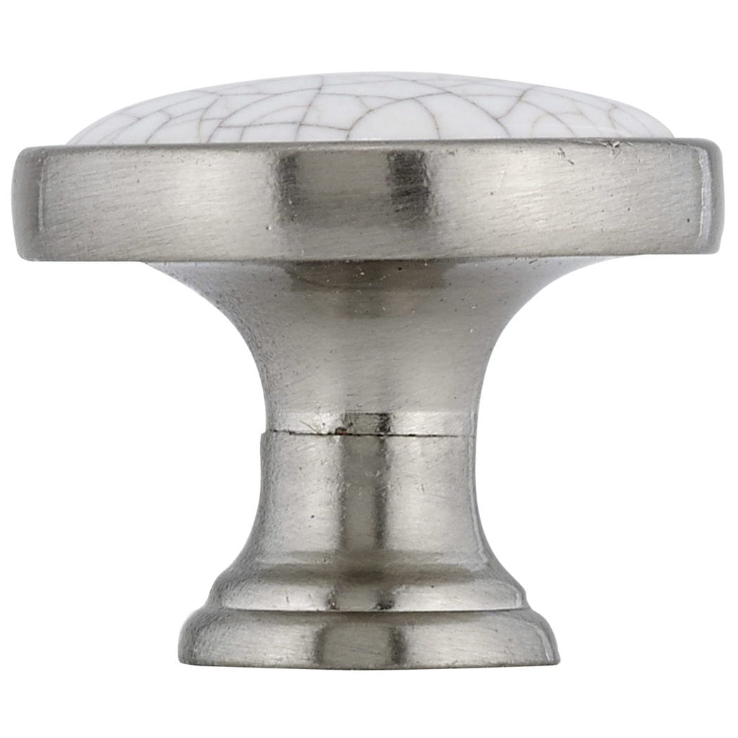 Eclectic Knob, 1-1/8" D, Crackle White, Brushed Nickel alt 0
