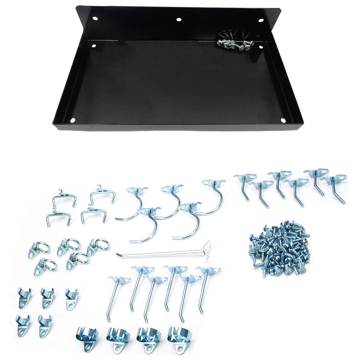 DuraHook® 12"W x 6"D Locking Steel Pegboard Shelf with 36 pc Durahook® Assortment - Black alt 0