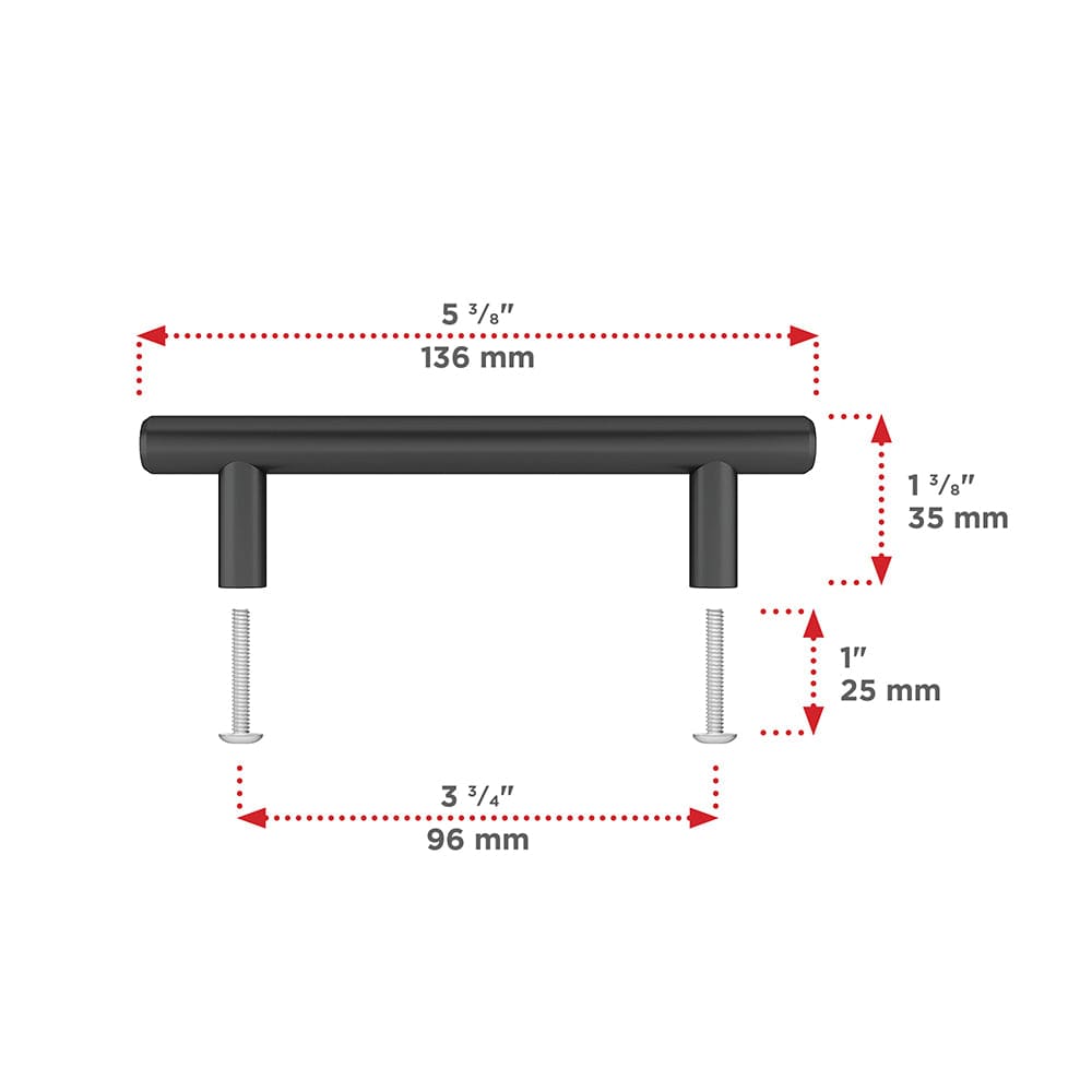 Contemporary Pull, 3-3/4" Center-to-Center, Matte Black
