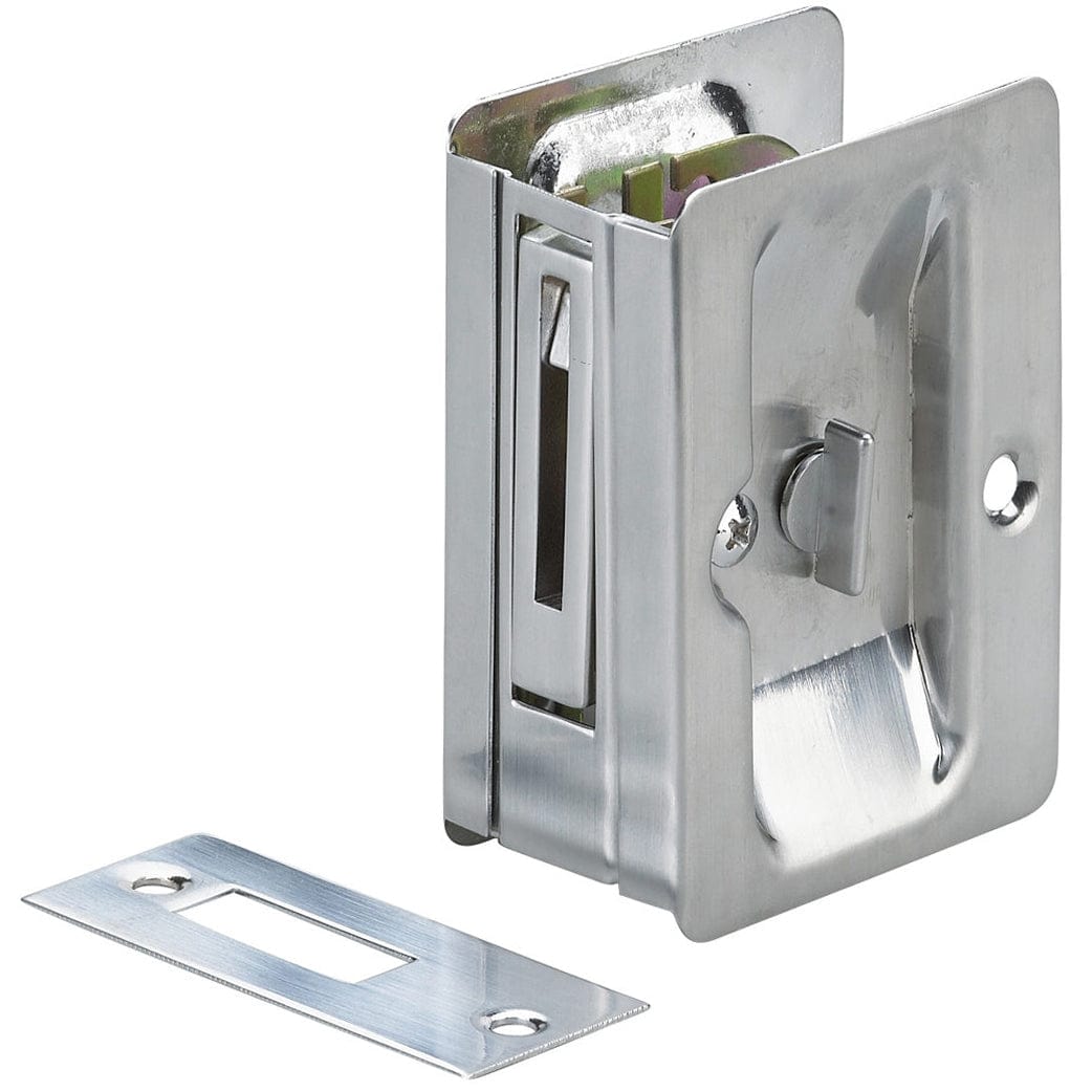 3-7/32" (82 mm) Pocket Door Pull  Rectangular Brushed Chrome Privacy alt 0