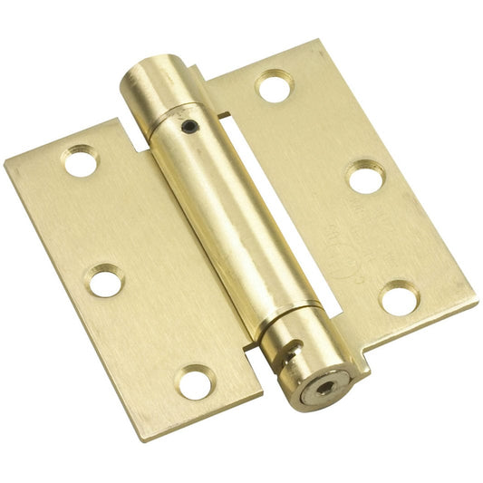 3-1/2" Full Mortise Adjustable Spring Hinge Brass Square Cor alt 0