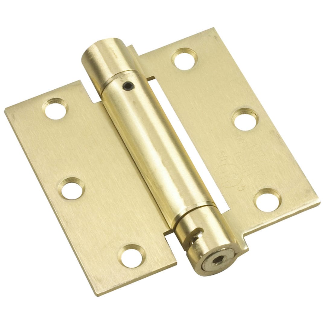 4-1/2" Full Mortise Adjustable Spring Hinge Brass Square Cor alt 0