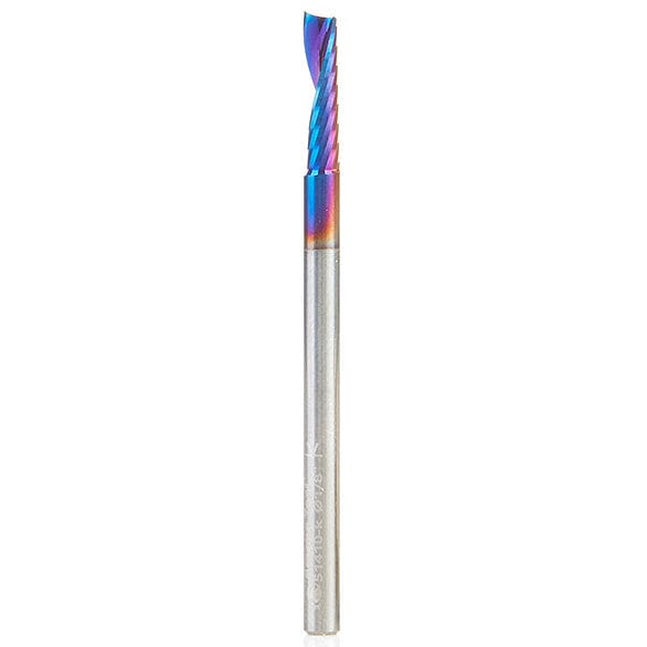 51410-K Spiral O Single Flute Plastic Cutting Up-Cut Mirror Finish CNC Router Bit 1/8"D 1/2"CH 1/8"SH 2"OL alt 0