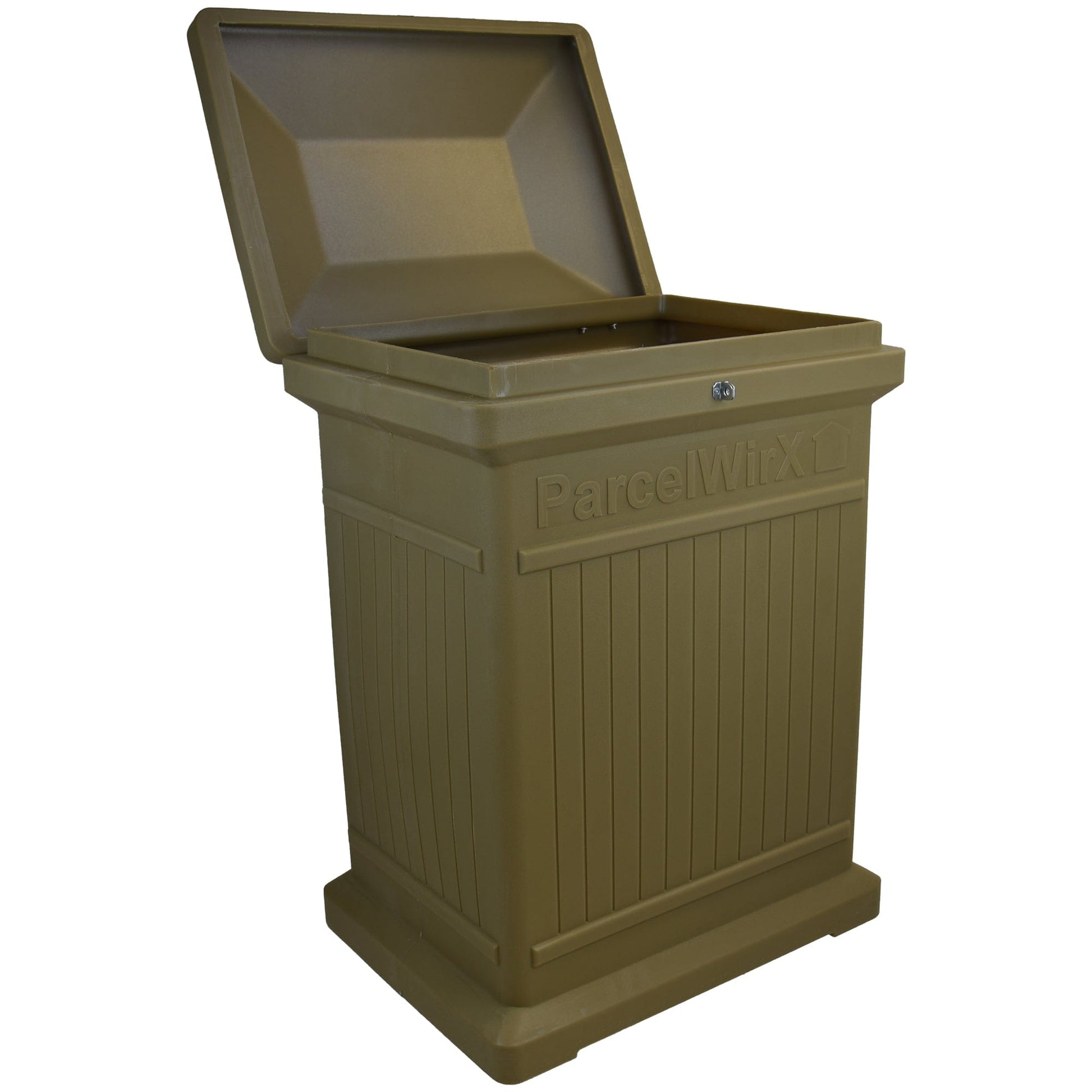 ParcelWirx Premium Vertical Lockable Package Delivery Box with Hinged Lid Oak alt 0