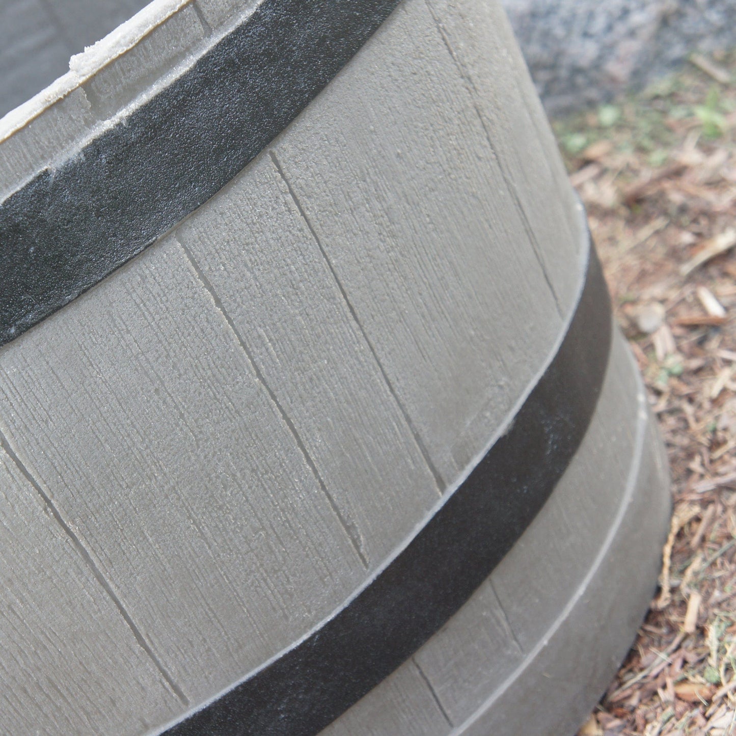 Polyethylene Whiskey Barrel Planter Brown Woodgrain with Black Stripes alt 0