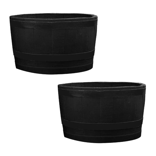 Polyethylene Whiskey Barrel Planter Black  2 Pack alt 0