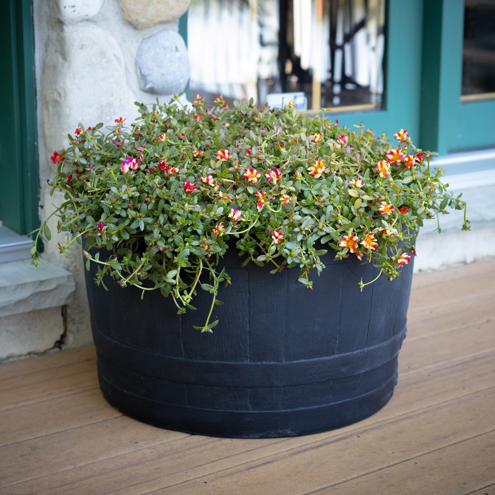 Polyethylene Whiskey Barrel Planter Black 2 Pack alt 0