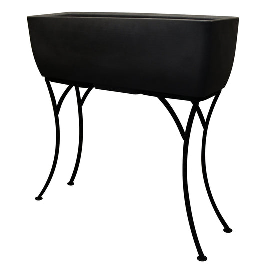 30" x 10" Rectangular Planter with Wrought Iron Stand Black alt 0