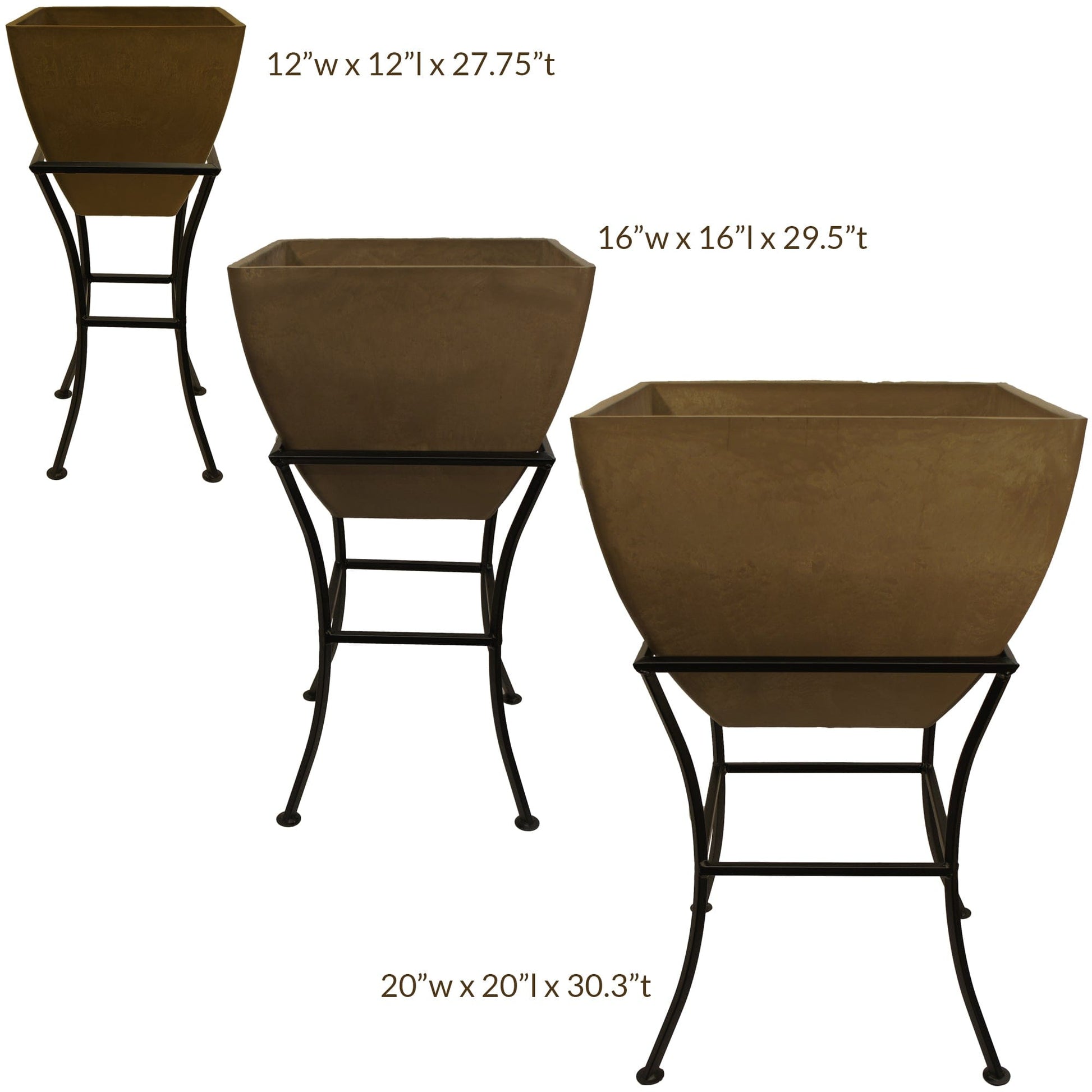 12" Square Garden Planter with Wrought Iron Stand Oak alt 0