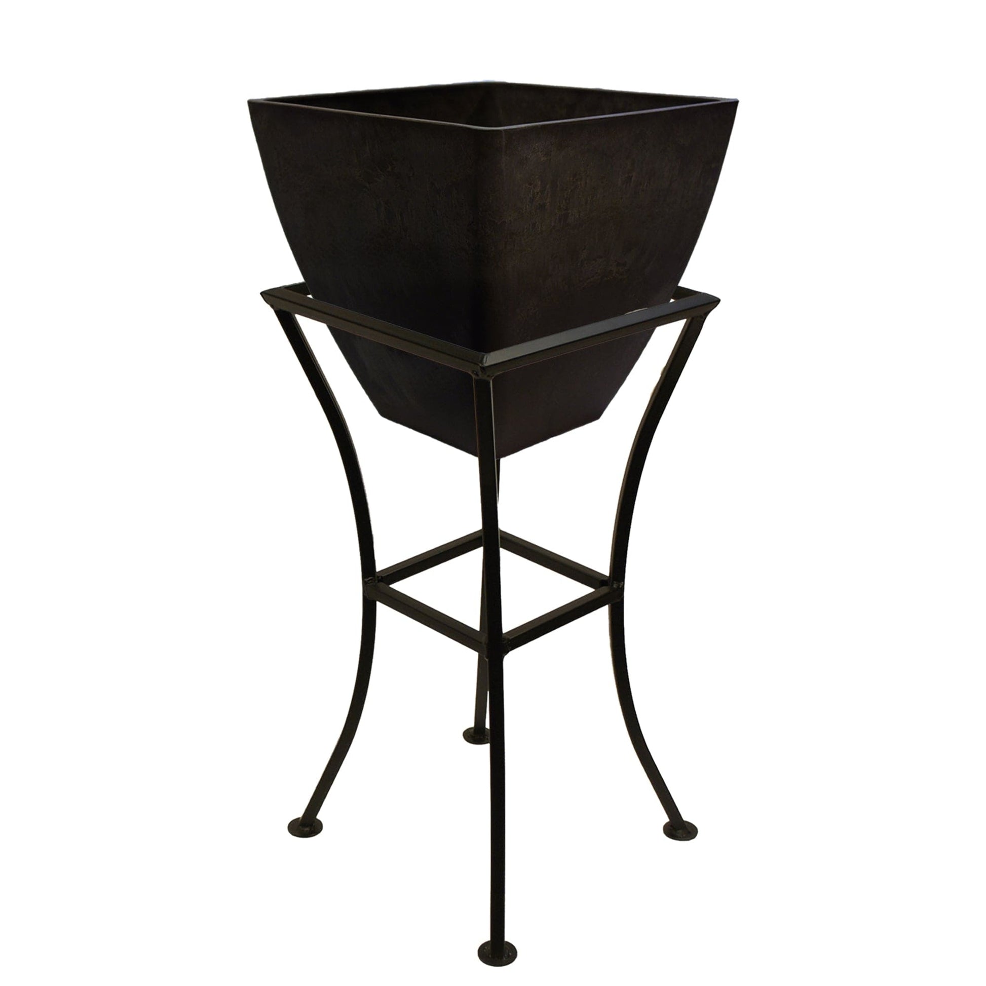 12" Square Garden Planter with Wrought Iron Stand Graphite alt 0