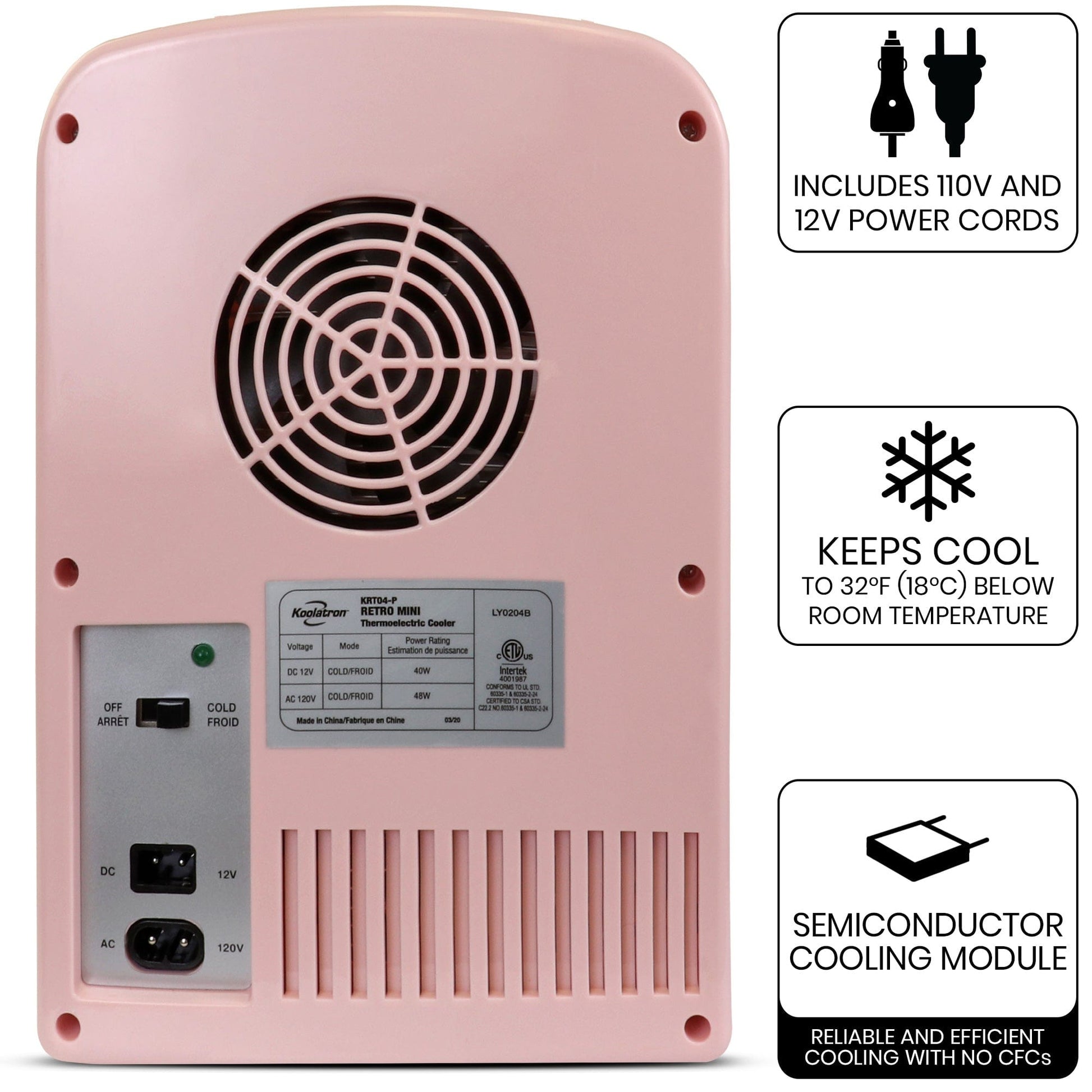Retro Portable Mini Fridge 4L Pink 110V AC / 12V DC alt 0