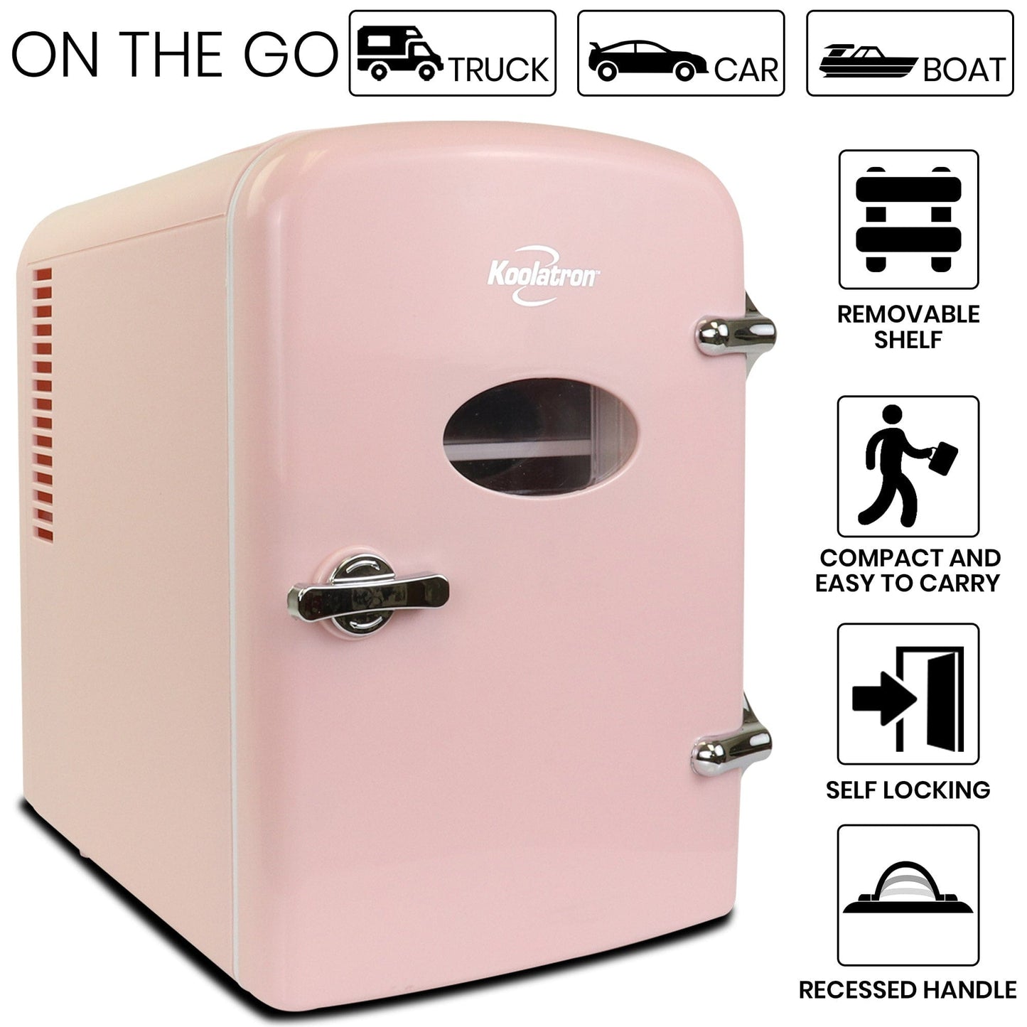 Retro Portable Mini Fridge 4L Pink 110V AC / 12V DC alt 0