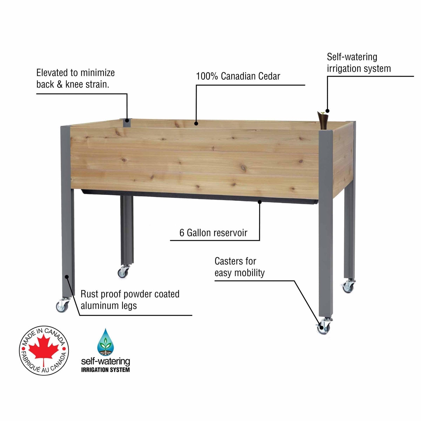 Self-Watering Elevated Planter 21" x 47" x 32"H Cedar alt 0
